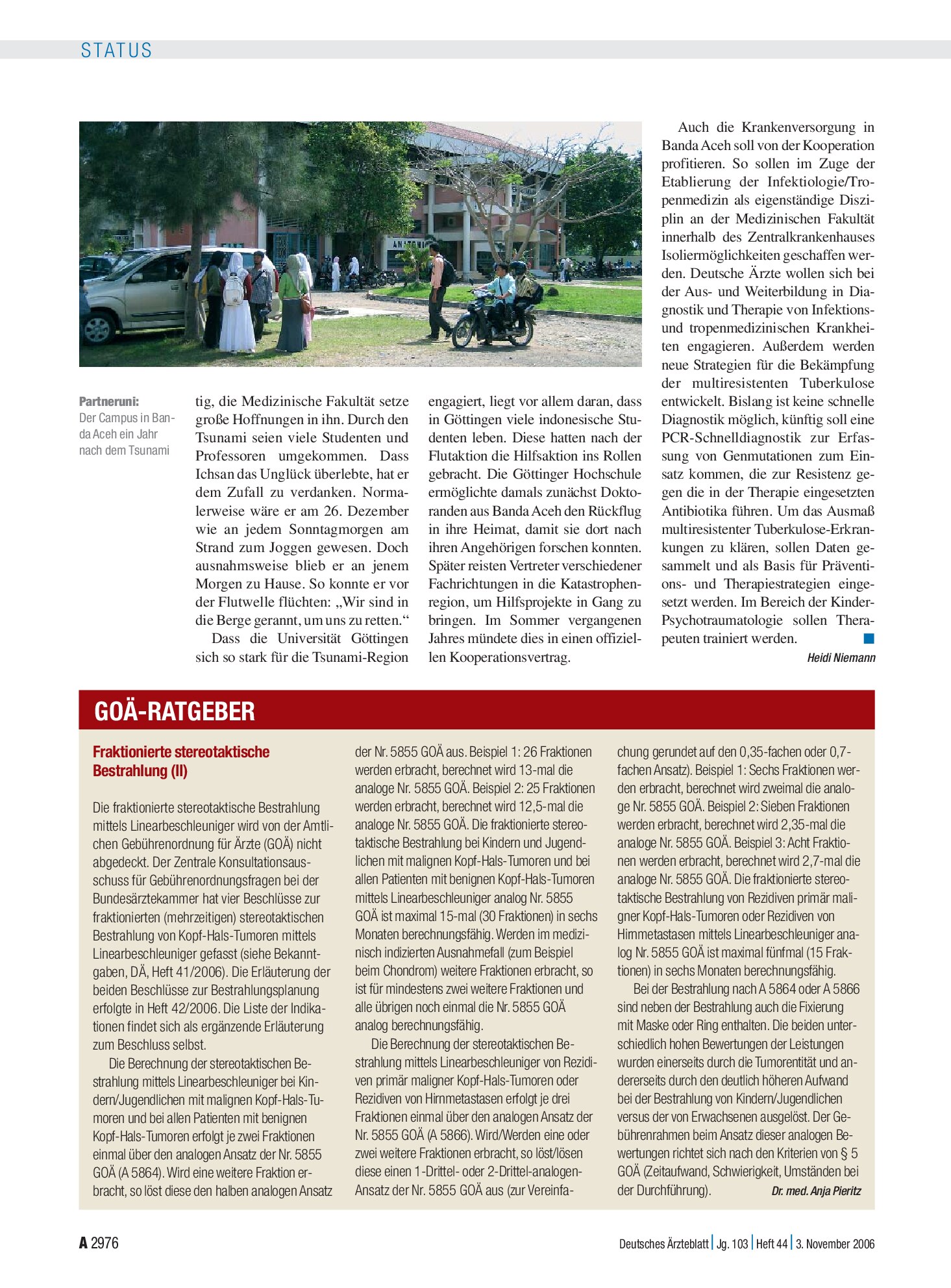 Vorschauseite 1: Fraktionierte stereotaktische Bestrahlung (II) – Deutsches Ärzteblatt