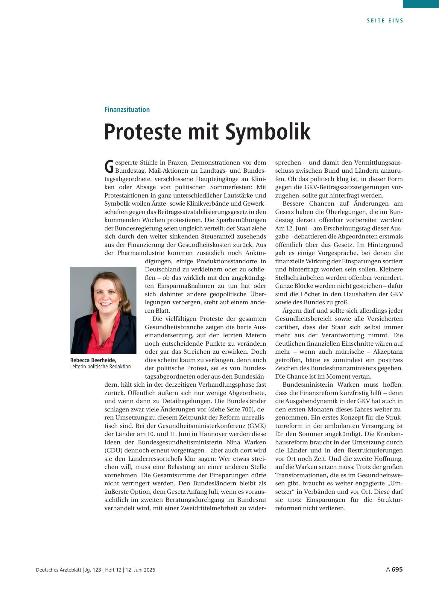 Vorschauseite 1: Finanzsituation: Proteste mit Symbolik – Deutsches Ärzteblatt