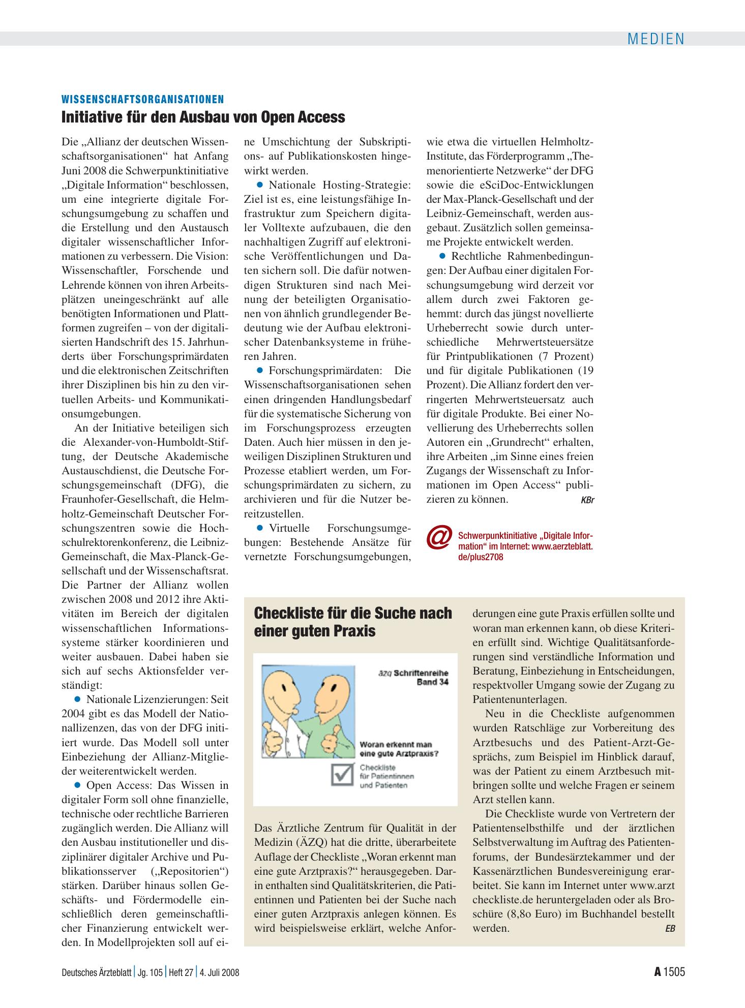 Vorschauseite 1: Checkliste für die Suche nach einer guten Praxis – Deutsches Ärzteblatt