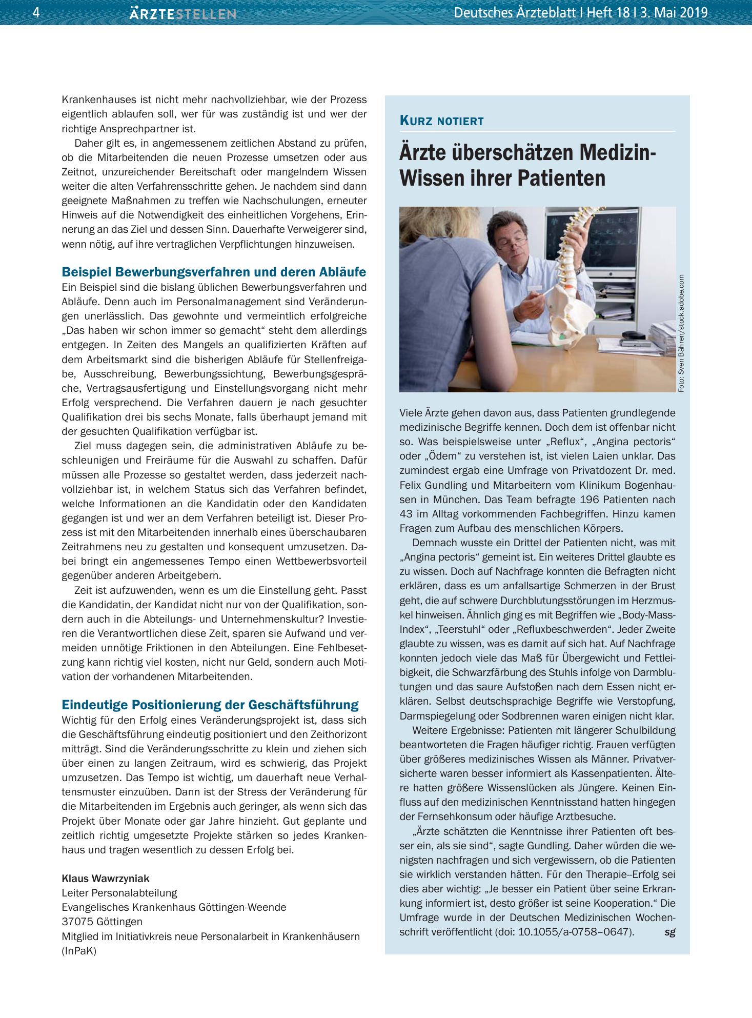 Vorschauseite 1: Ärzte überschätzen Medizin-Wissen ihrer Patienten – Deutsches Ärzteblatt