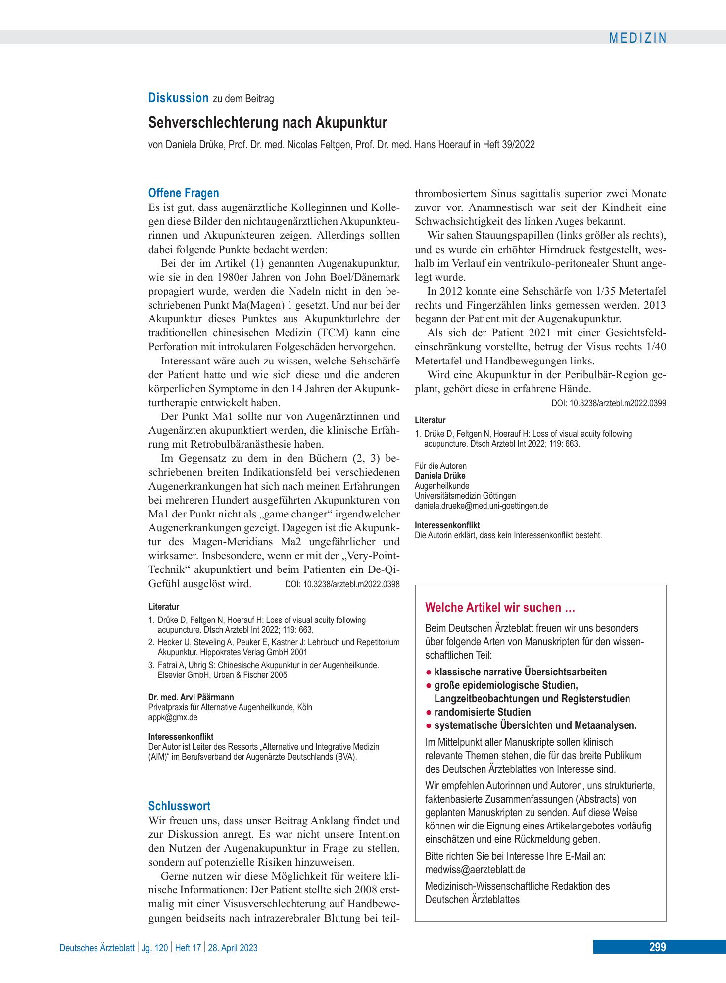 Vorschauseite 1: Offene Fragen – Deutsches Ärzteblatt