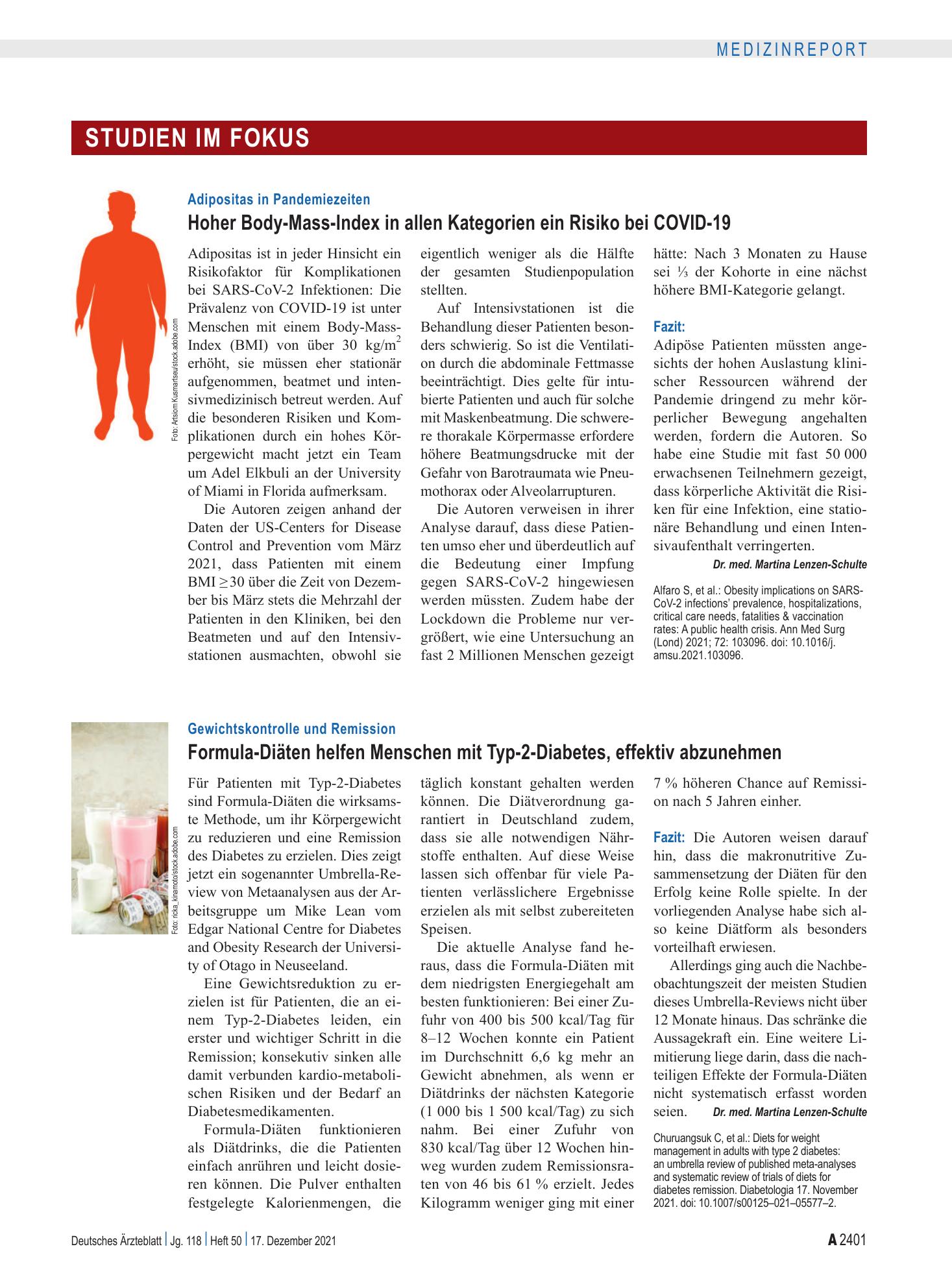 Vorschauseite 1: Gewichtskontrolle und Remission: Formula-Diäten helfen Menschen mit Typ-2-Diabetes, effektiv abzunehmen – Deutsches Ärzteblatt