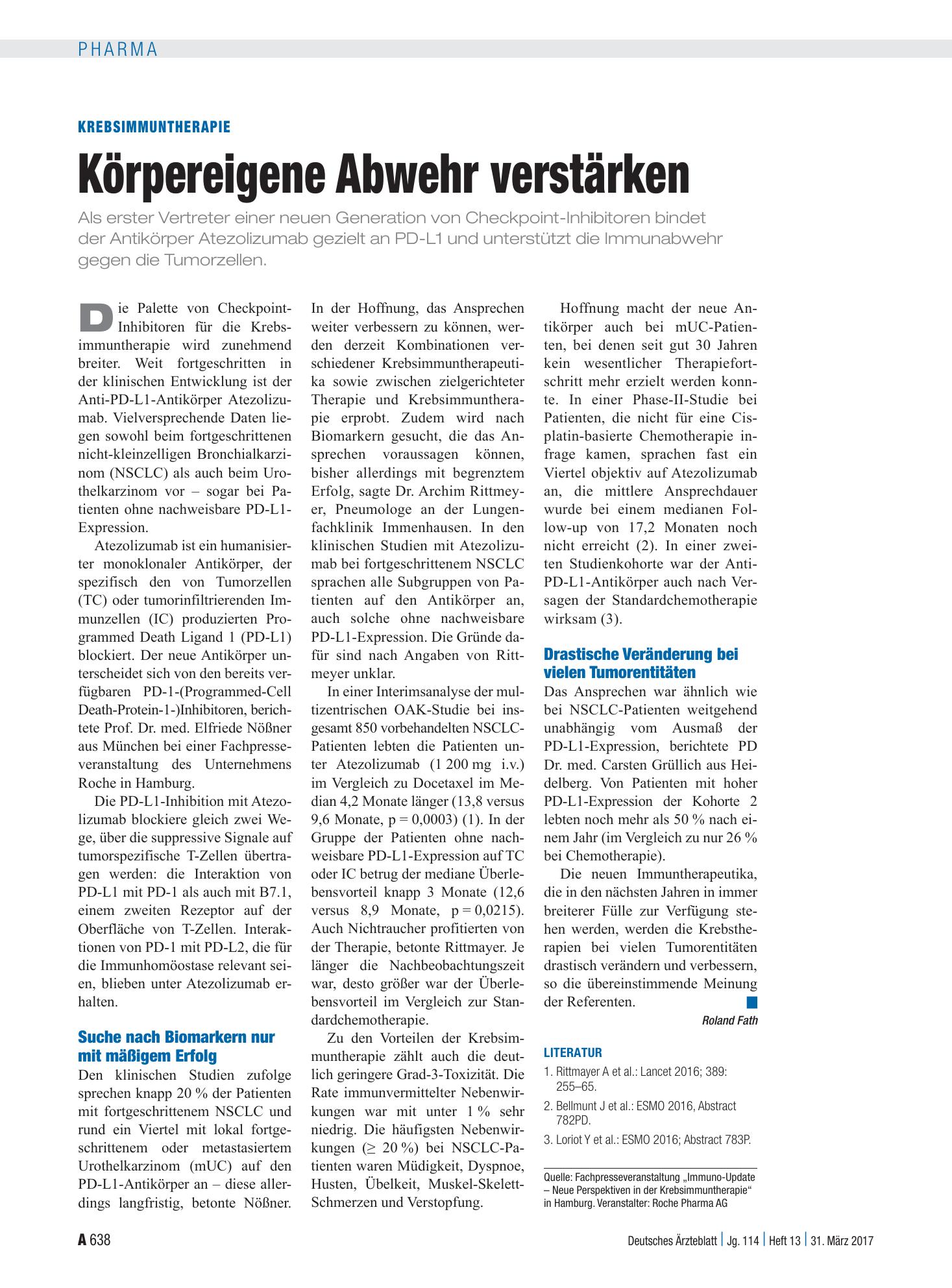 Vorschauseite 1: Krebsimmuntherapie: Körpereigene Abwehr verstärken – Deutsches Ärzteblatt
