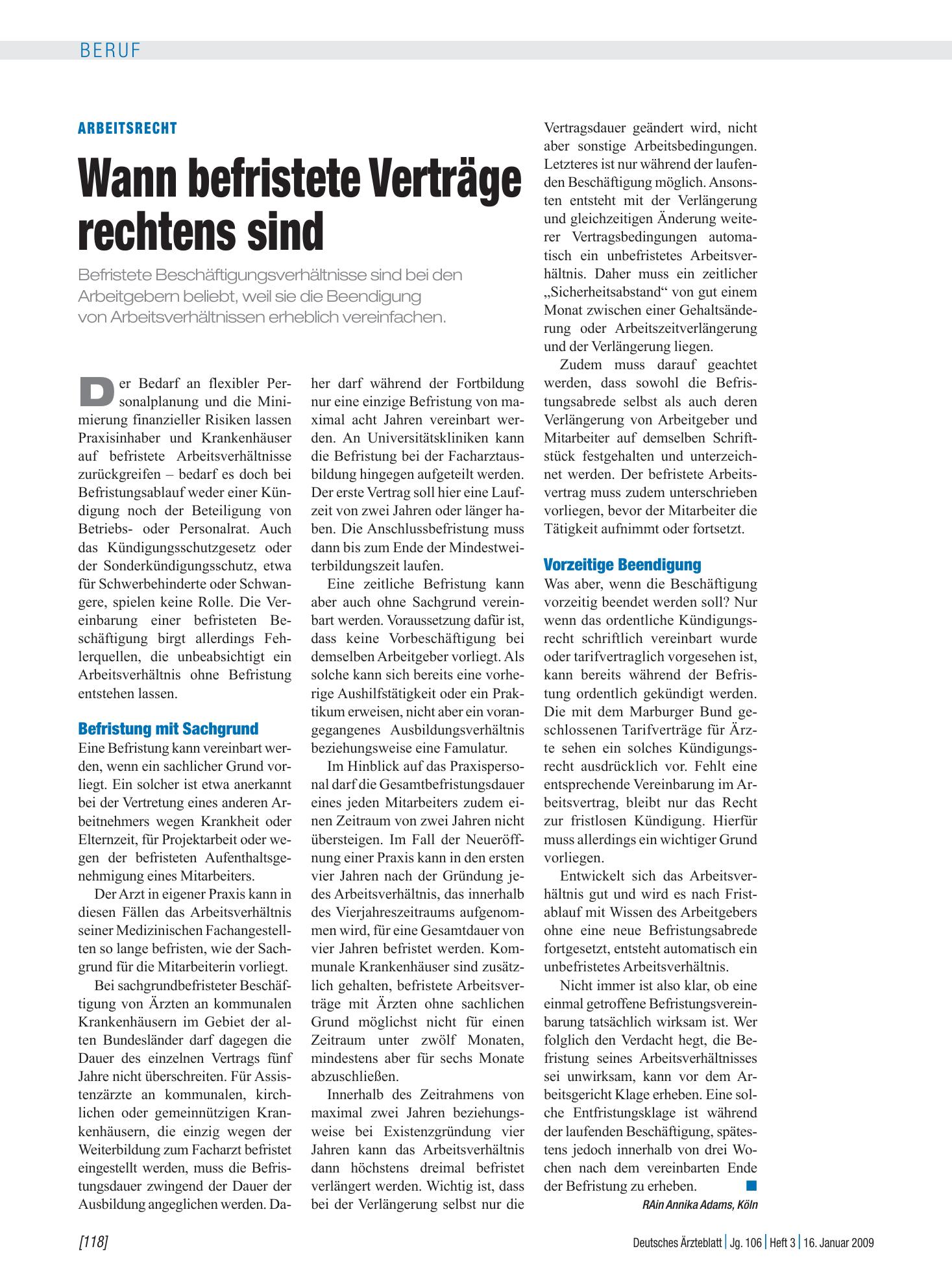 Vorschauseite 1: Arbeitsrecht: Wann befristete Verträge rechtens sind – Deutsches Ärzteblatt