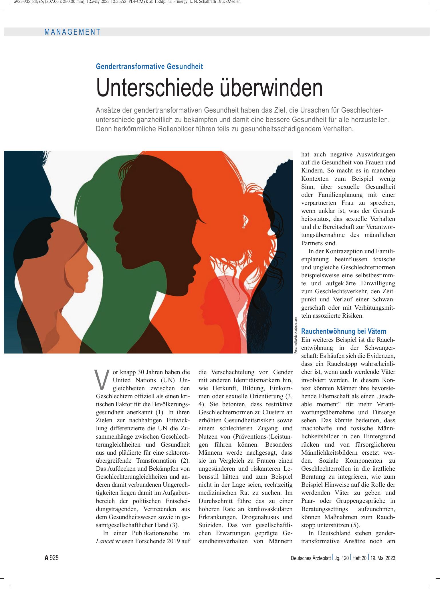 Vorschauseite 1: Gendertransformative Gesundheit: Unterschiede überwinden – Deutsches Ärzteblatt