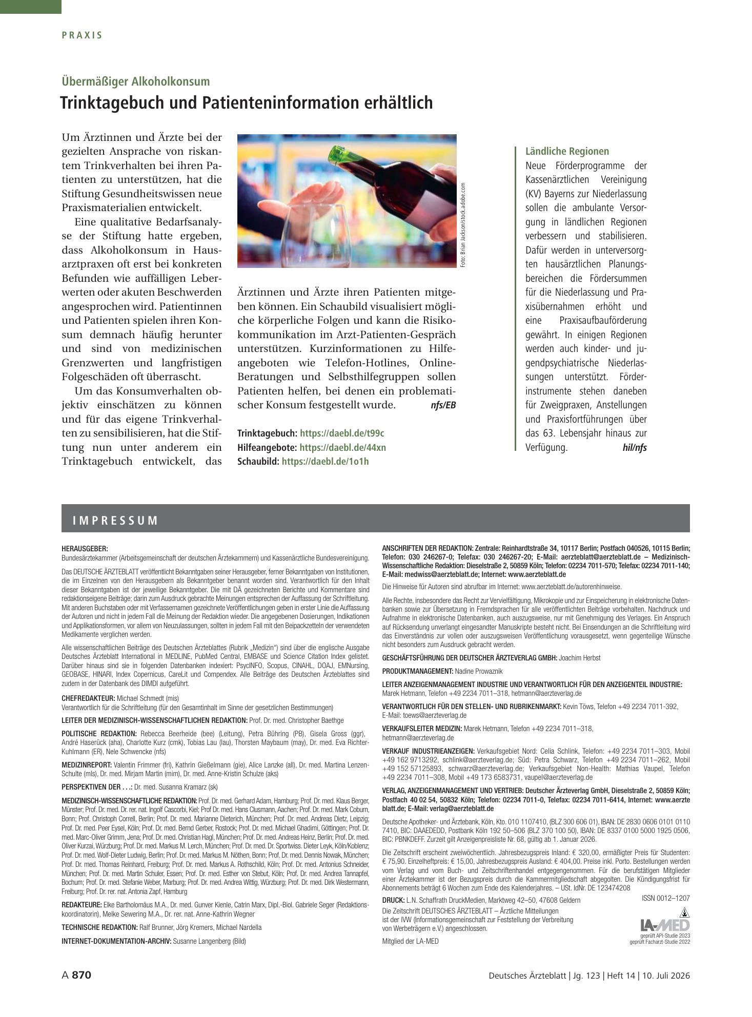 Vorschauseite 1: Ländliche Regionen – Deutsches Ärzteblatt