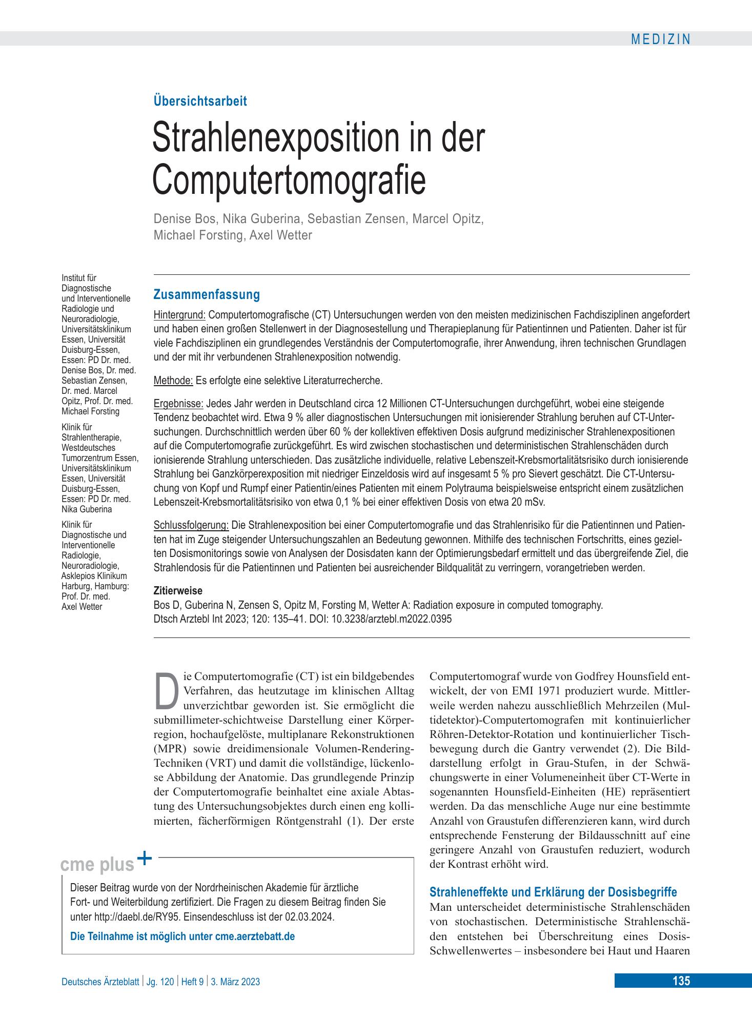 Vorschauseite 1: Strahlenexposition in der Computertomografie – Deutsches Ärzteblatt