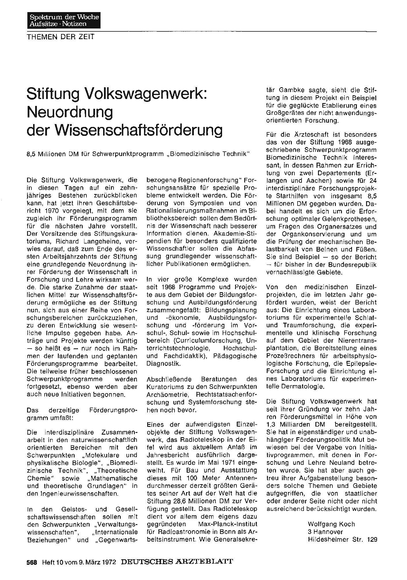 Vorschauseite 1: Stiftung Volkswagenwerk: Neuordnung der Wissenschaftsförderung