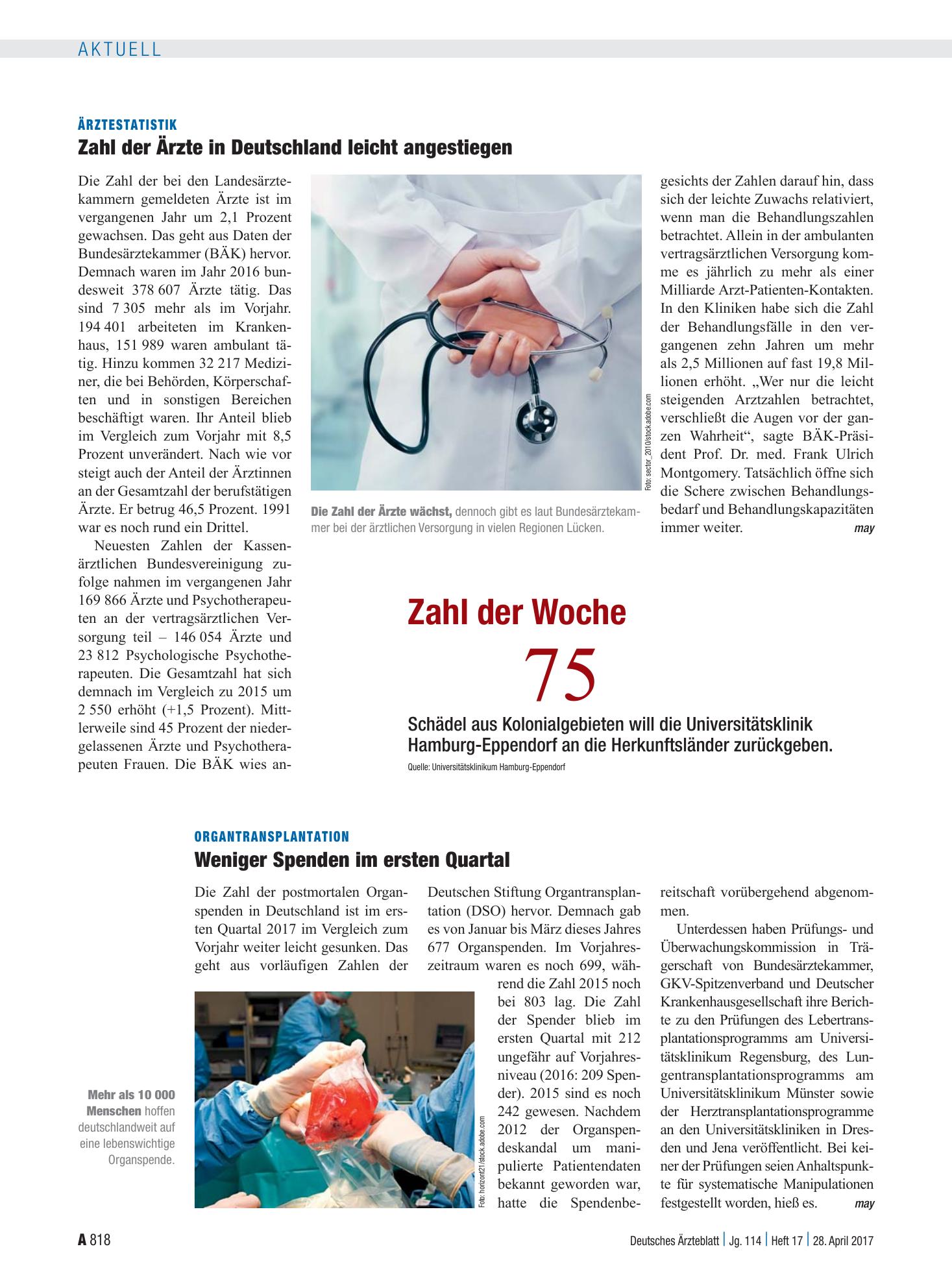 Vorschauseite 1: Zahl der Woche 75 – Deutsches Ärzteblatt