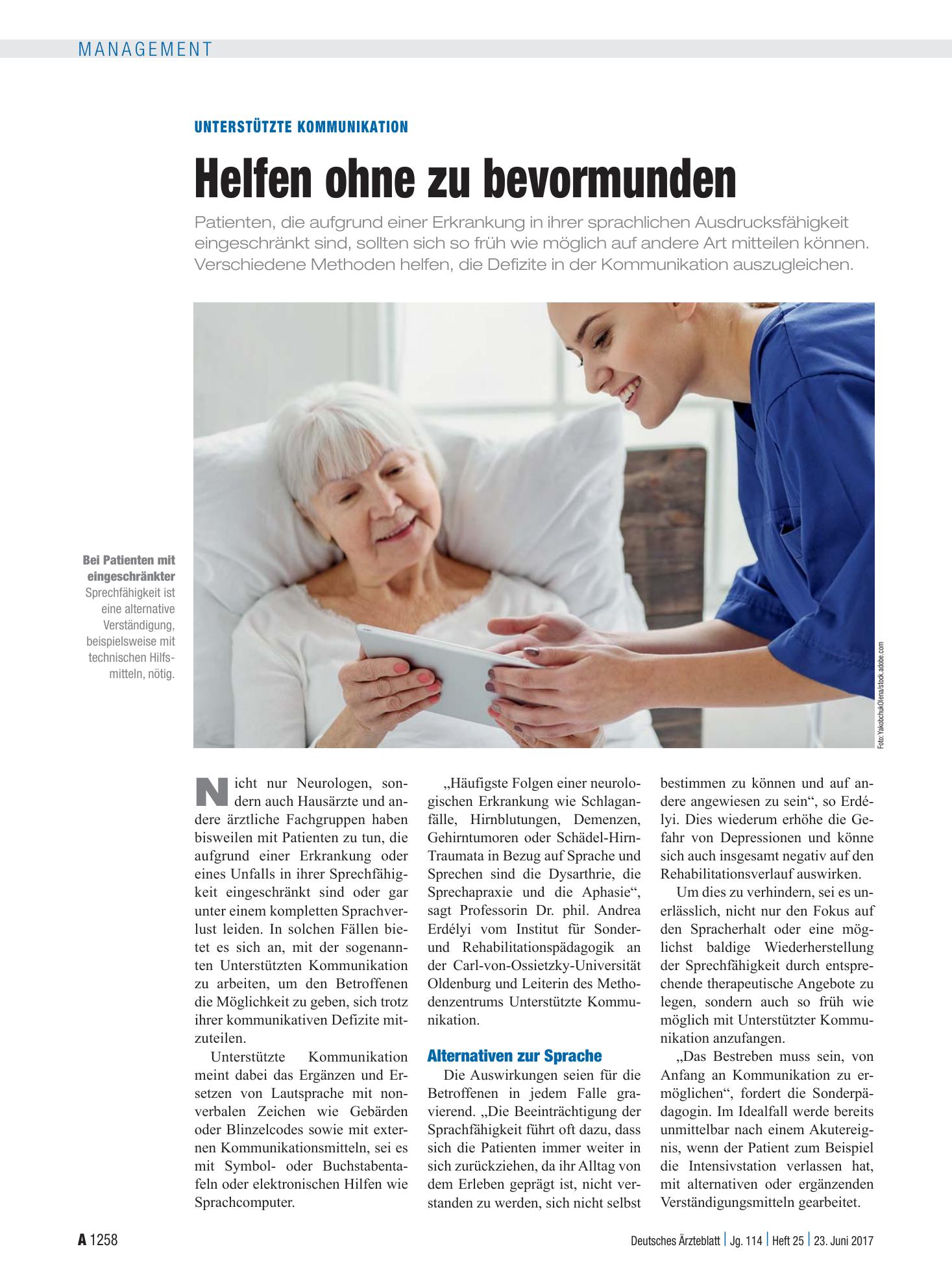 Vorschauseite 1: Unterstützte Kommunikation: Helfen ohne zu bevormunden – Deutsches Ärzteblatt
