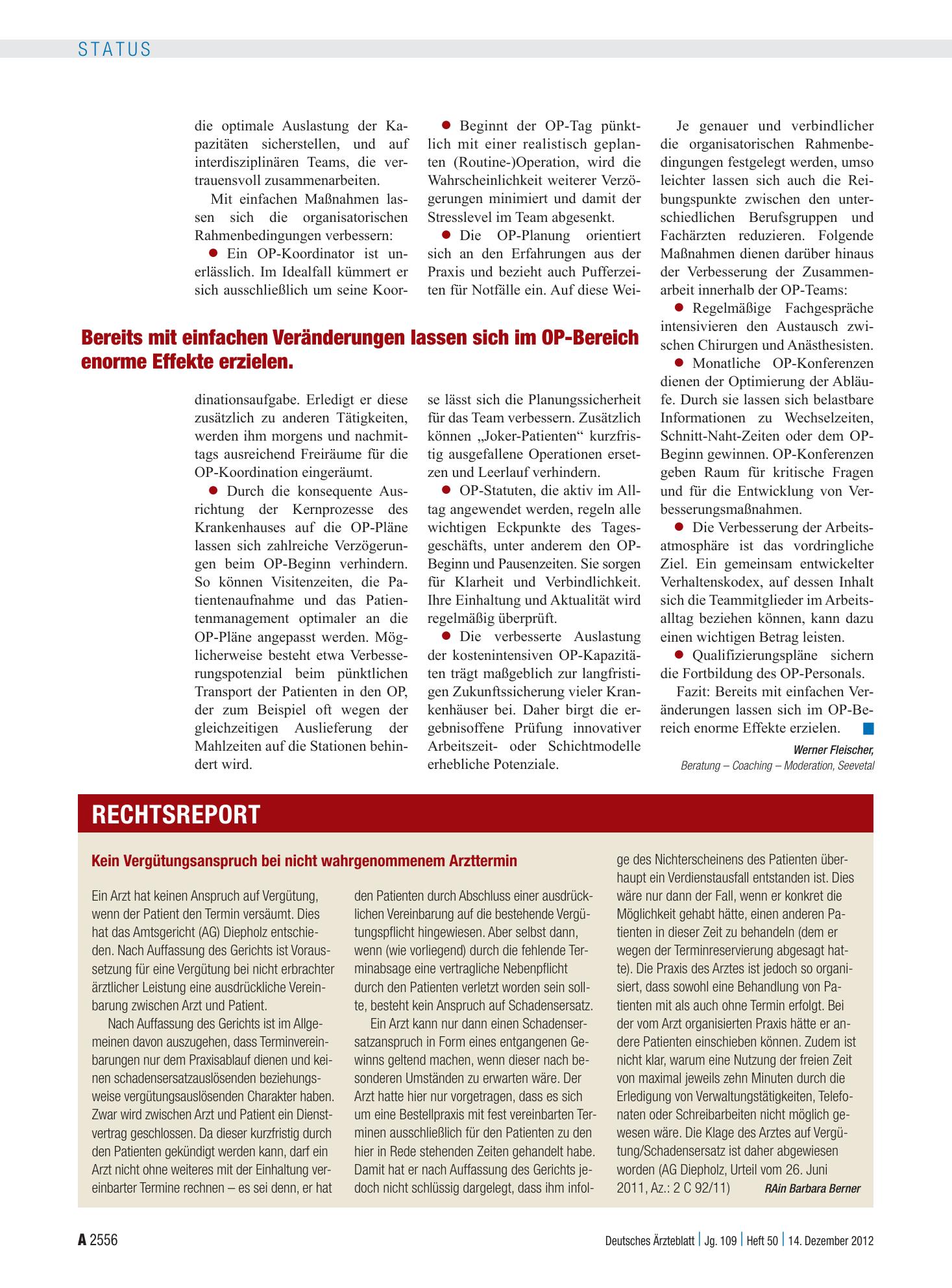 Vorschauseite 1: Kein Vergütungsanspruch bei nicht wahrgenommenem Arzttermin – Deutsches Ärzteblatt