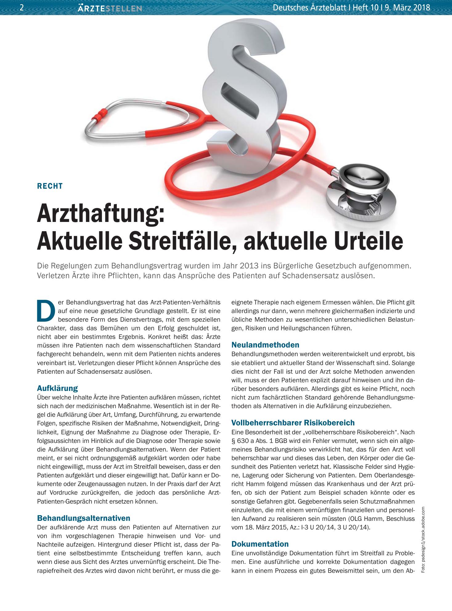 Vorschauseite 1: Recht: Arzthaftung – Aktuelle Streitfälle, aktuelle Urteile – Deutsches Ärzteblatt