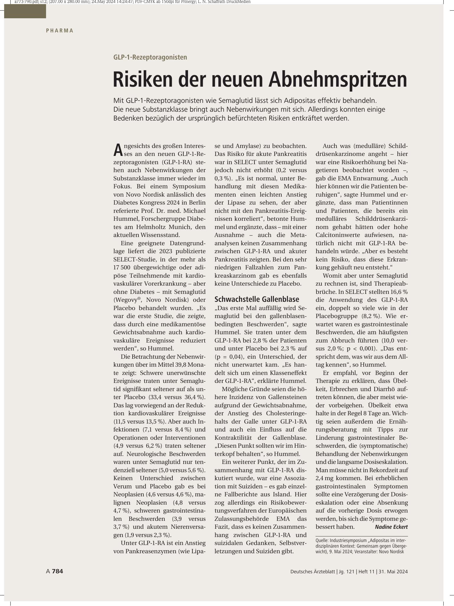 Vorschauseite 1: GLP-1-Rezeptoragonisten: Risiken der neuen Abnehmspritzen – Deutsches Ärzteblatt