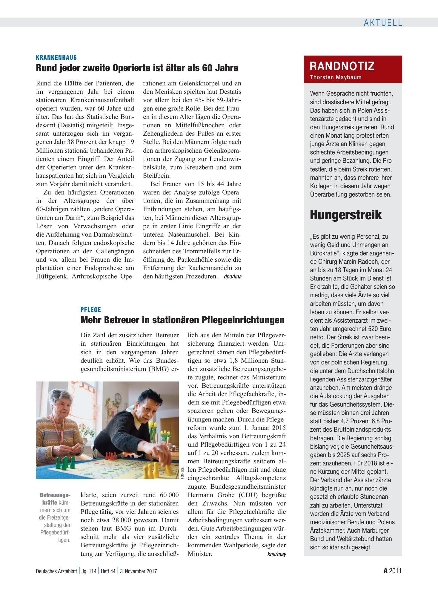 Vorschauseite 1: Randnotiz: Hungerstreik – Deutsches Ärzteblatt