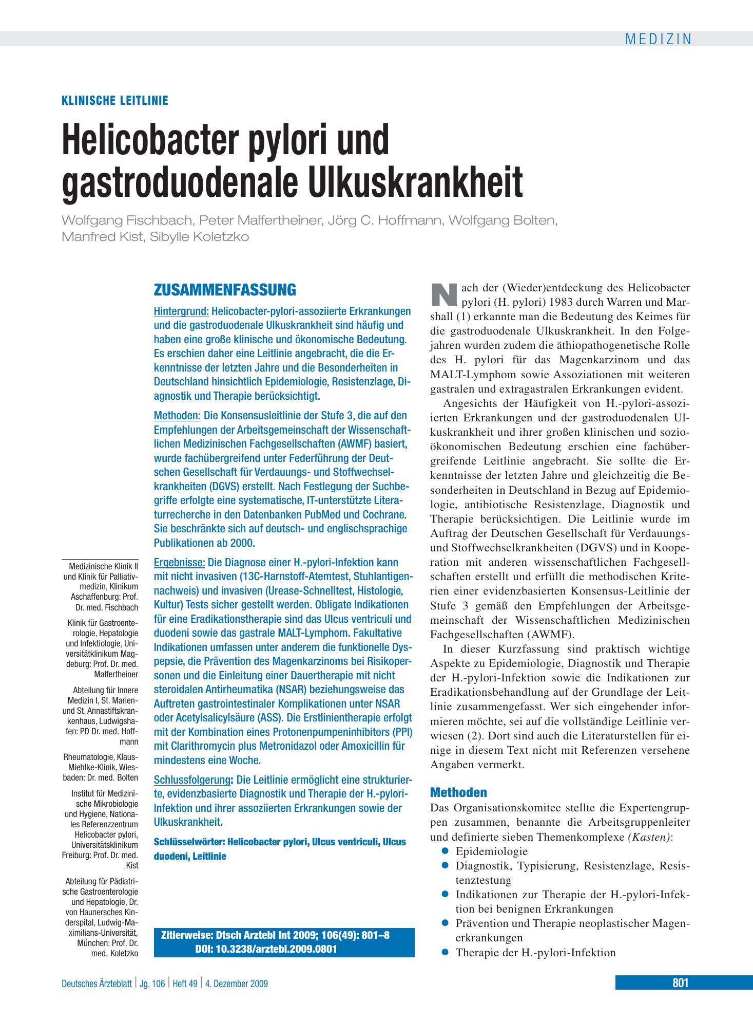 Vorschauseite 1: Helicobacter pylori und gastroduodenale Ulkuskrankheit – Deutsches Ärzteblatt