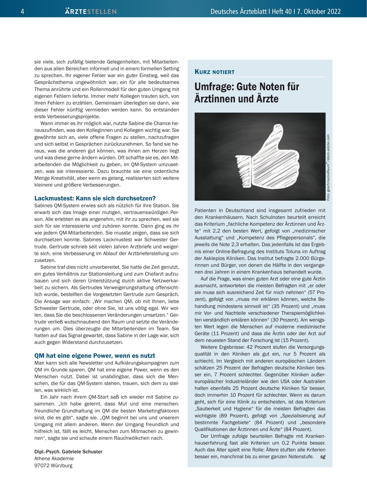 Vorschauseite 1: Umfrage: Gute Noten für Ärztinnen und Ärzte – Deutsches Ärzteblatt
