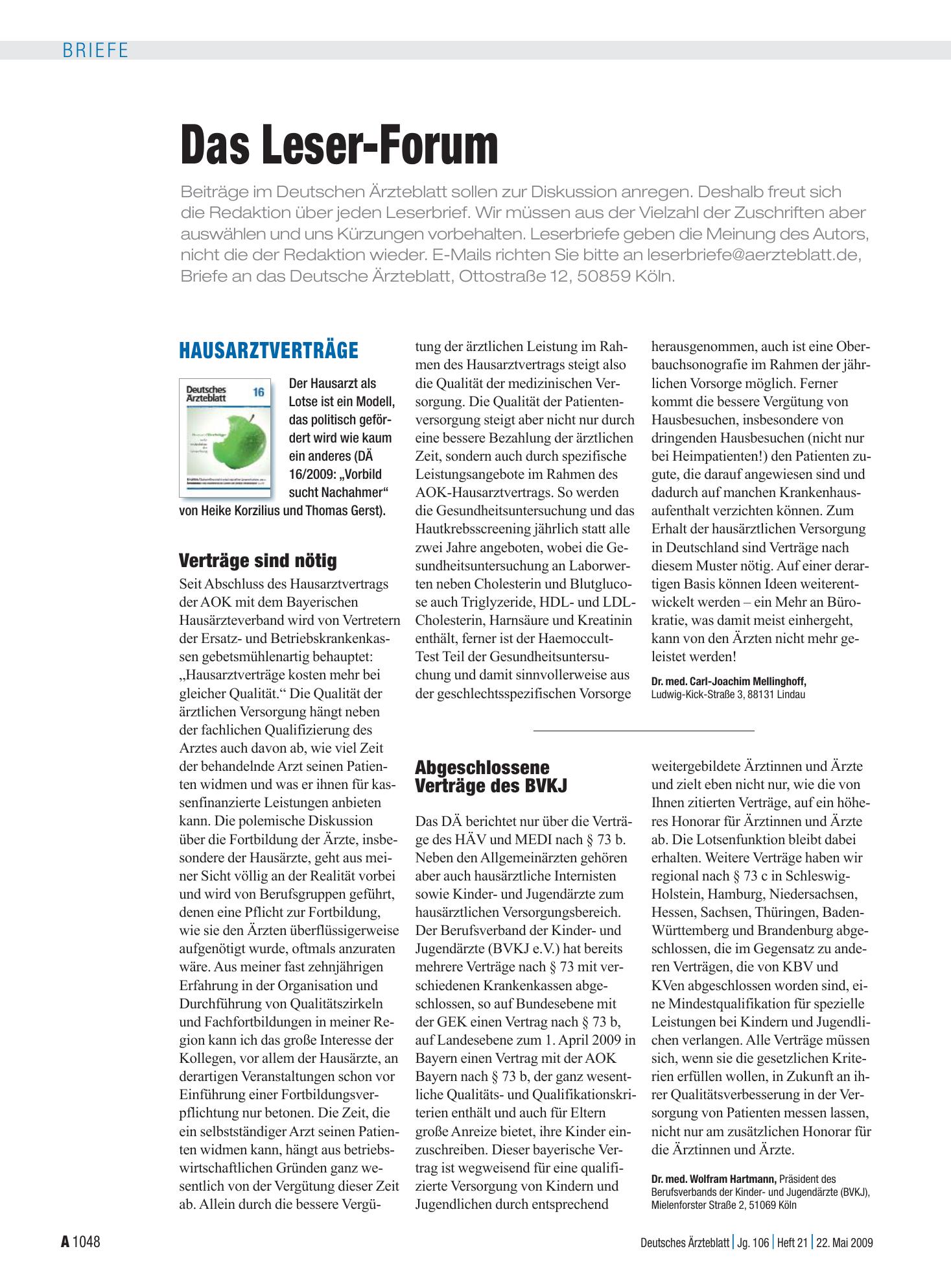 Vorschauseite 1: Hausarztverträge: Verträge sind nötig – Deutsches Ärzteblatt