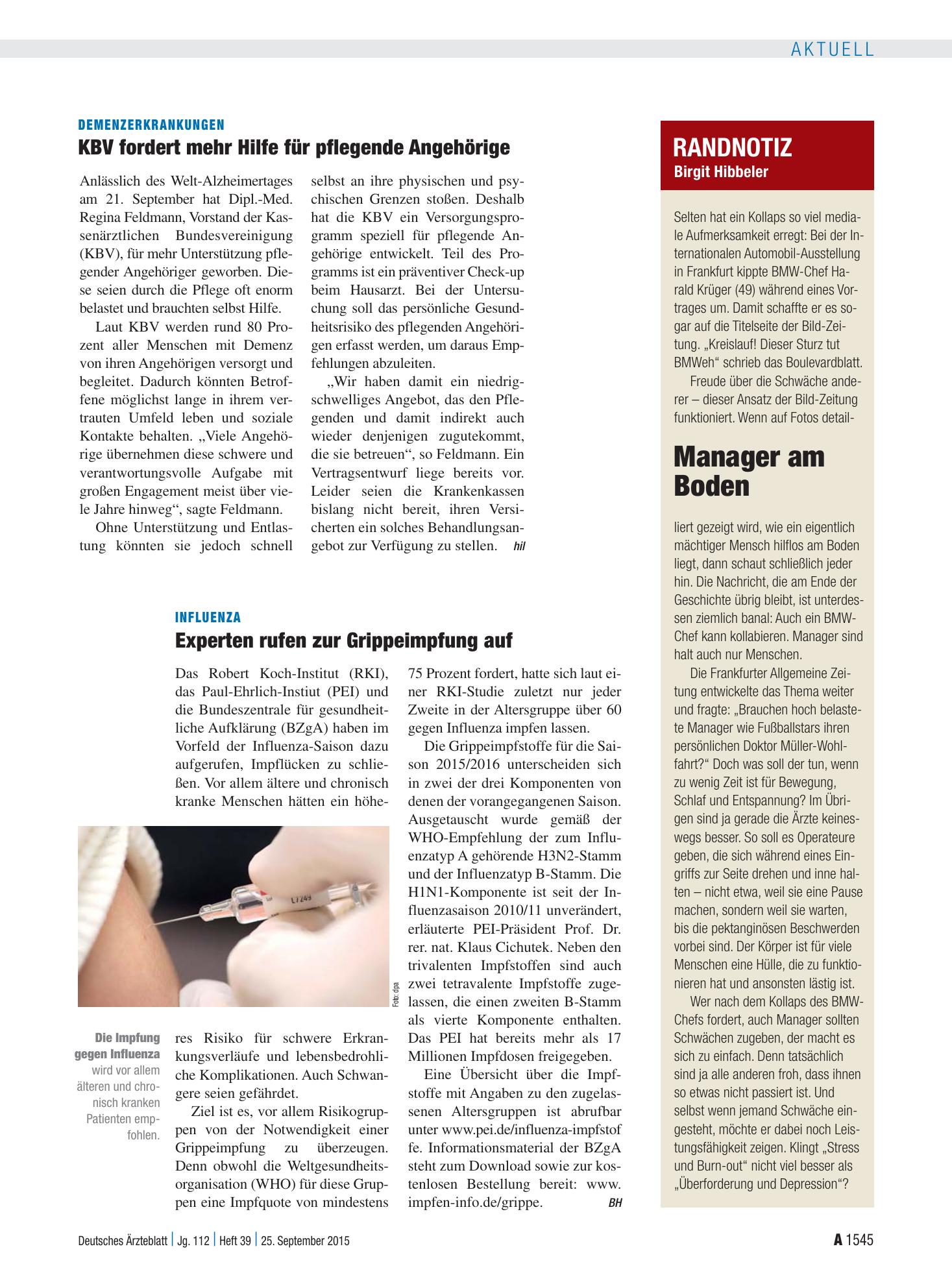 Vorschauseite 1: Randnotiz: Manager am Boden – Deutsches Ärzteblatt