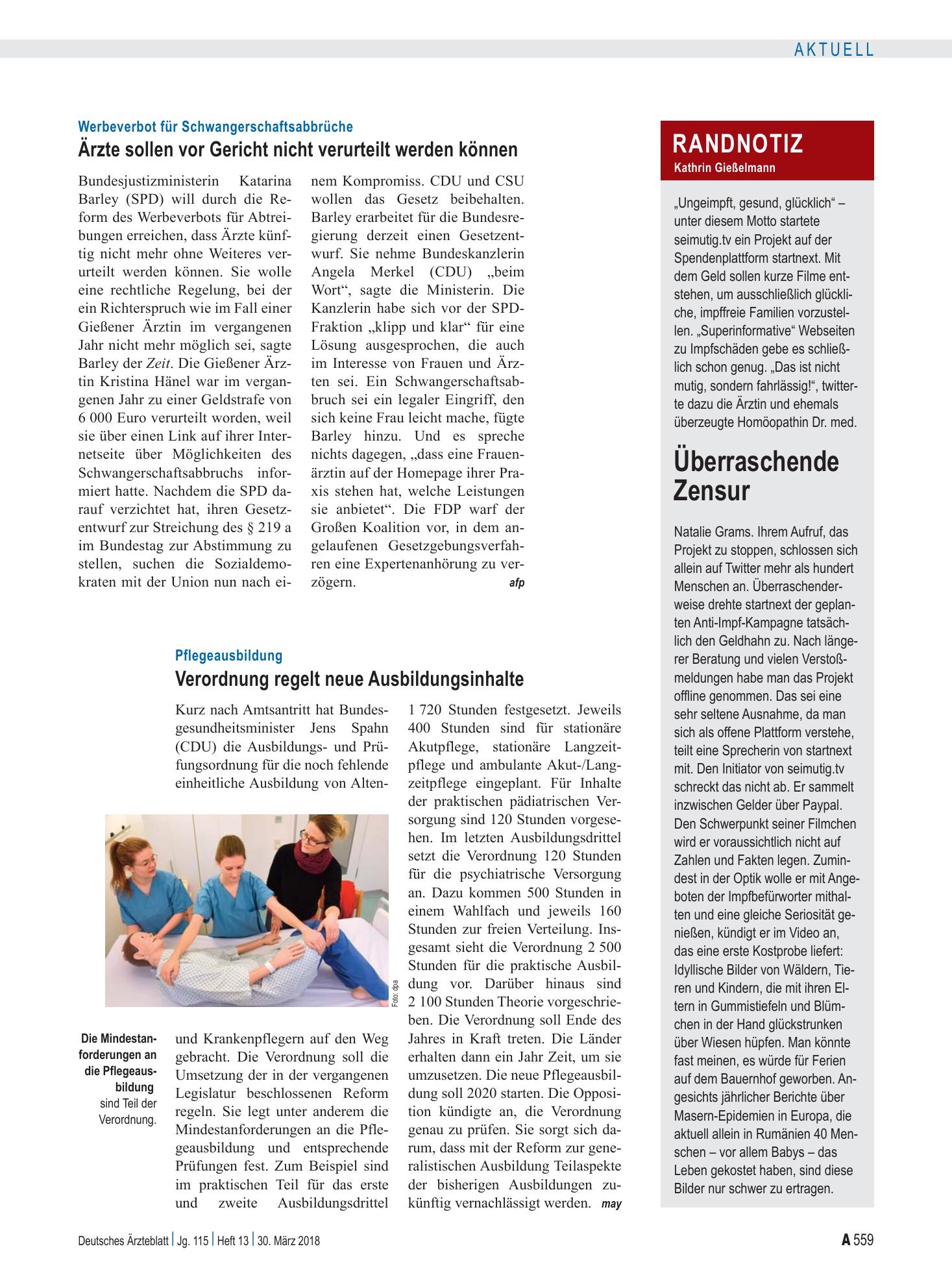 Vorschauseite 1: Randnotiz: Überraschende Zensur – Deutsches Ärzteblatt