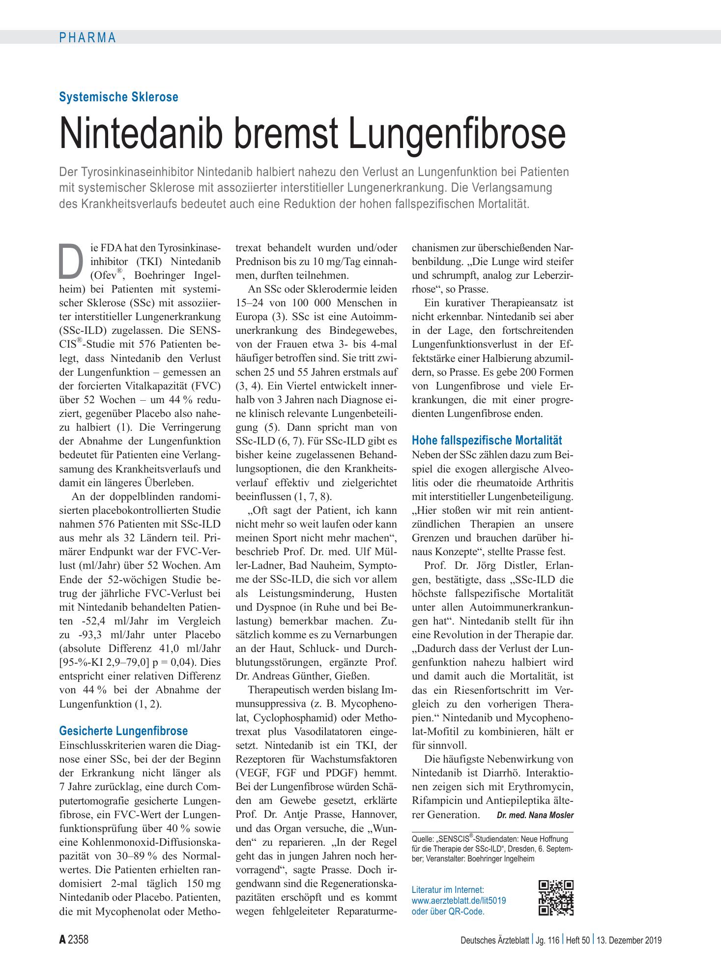 Vorschauseite 1: Systemische Sklerose: Nintedanib bremst Lungenfibrose – Deutsches Ärzteblatt