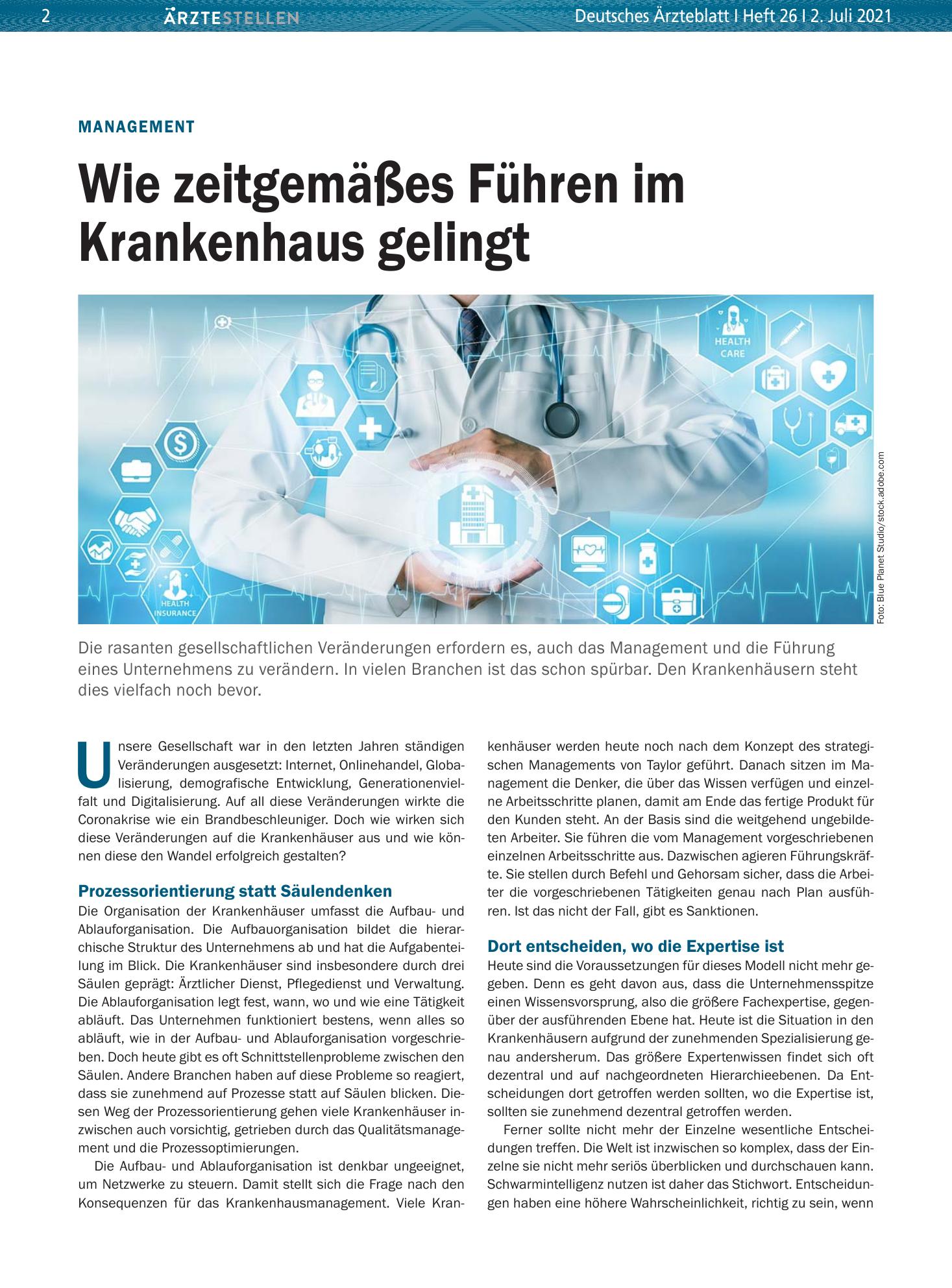 Vorschauseite 1: Management: Wie zeitgemäßes Führen im Krankenhaus gelingt – Deutsches Ärzteblatt