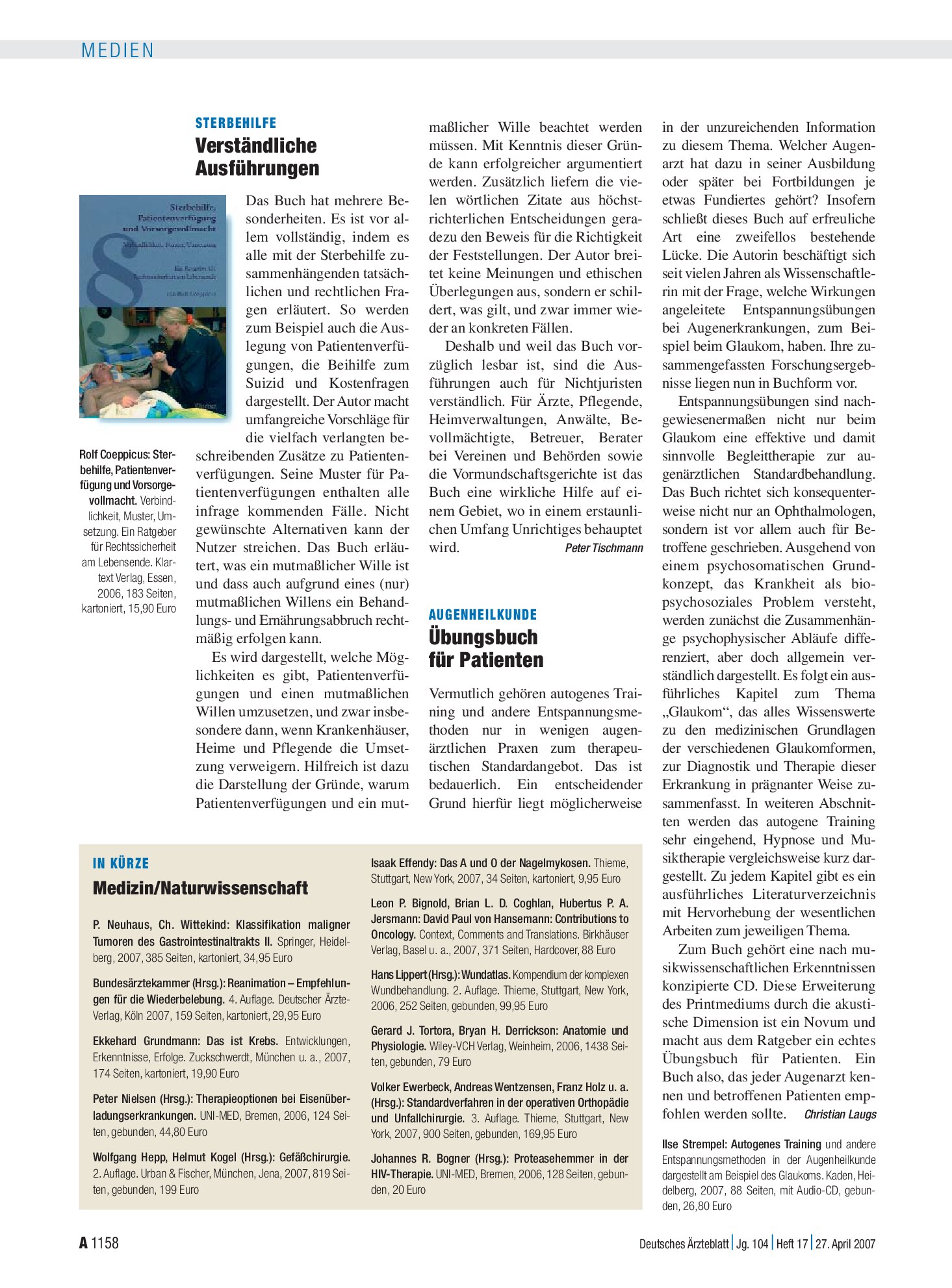 Vorschauseite 1: Autogenes Training und andere Entspannungsmethoden in der Augenheilkunde dargestellt am Beispiel des Glaukoms – Deutsches Ärzteblatt
