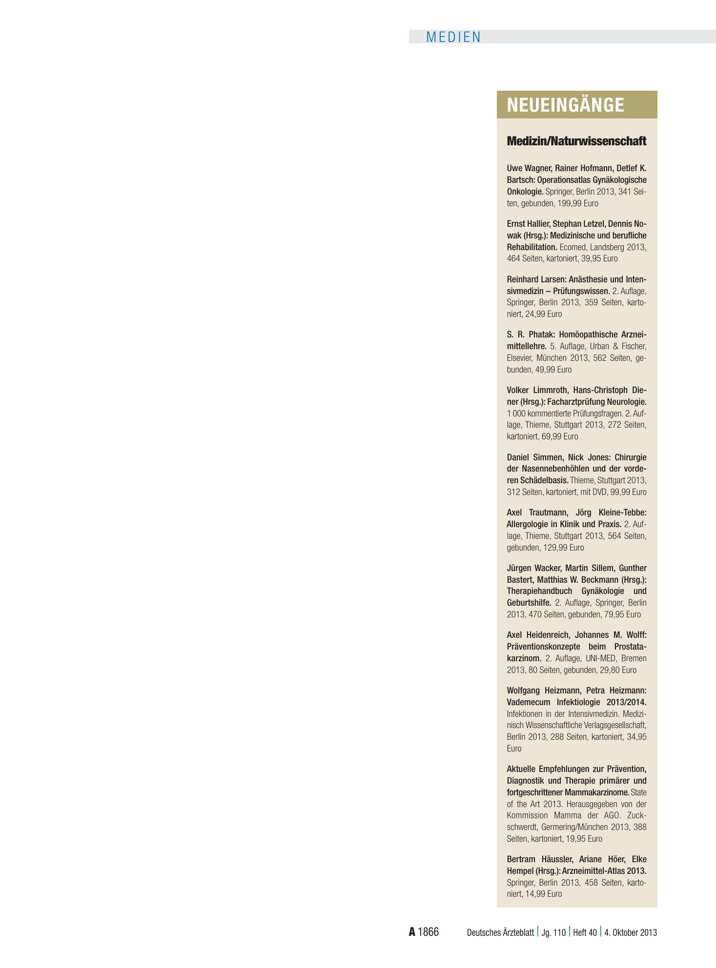 Vorschauseite 1: Neueingänge – Deutsches Ärzteblatt