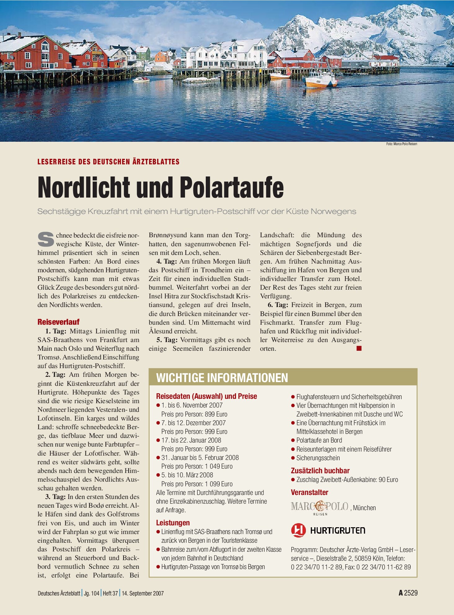 Vorschauseite 1: Leserreise des Deutschen Ärzteblattes: Nordlicht und Polartaufe – Deutsches Ärzteblatt