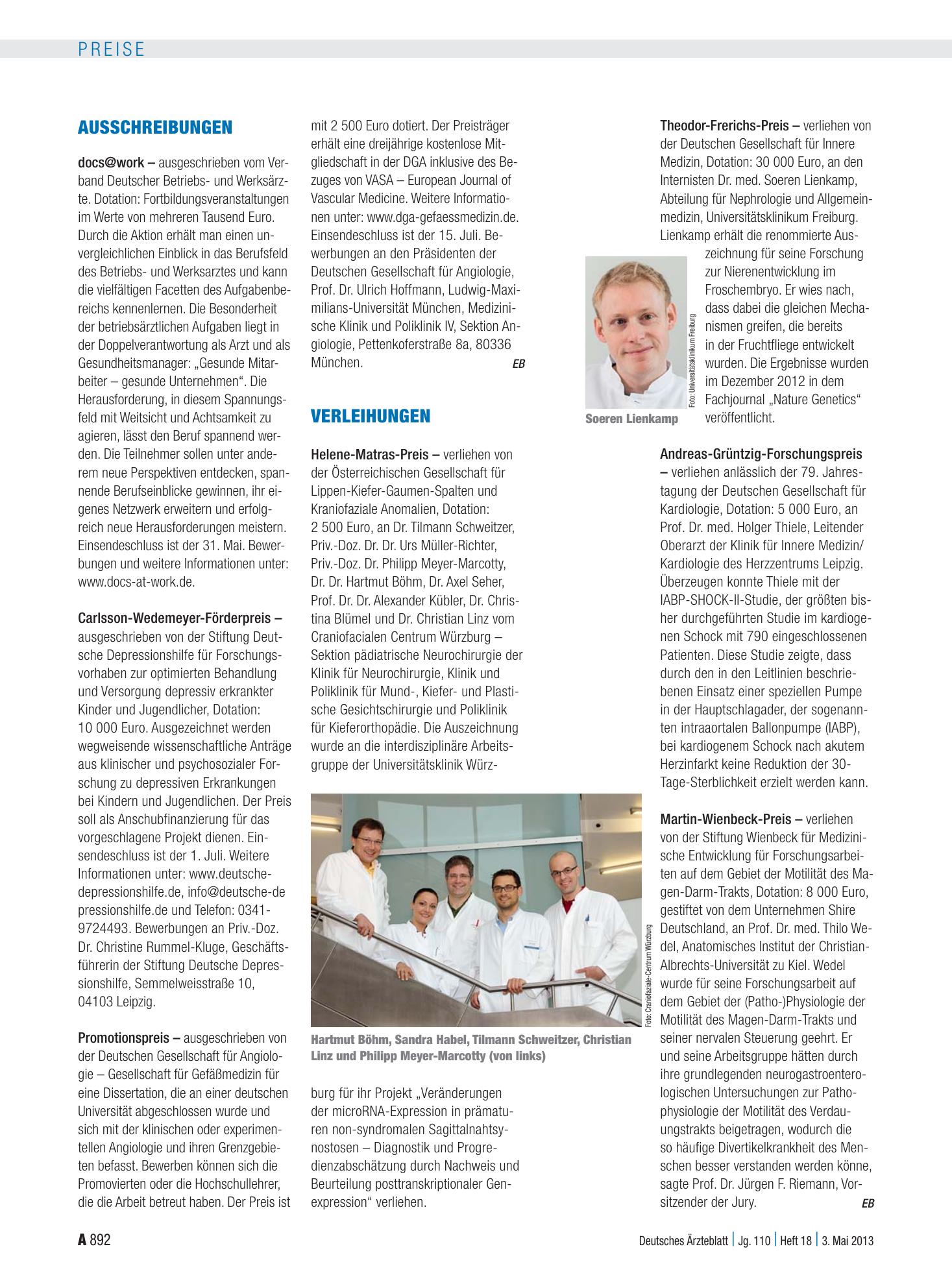 Vorschauseite 1: Verleihungen – Deutsches Ärzteblatt
