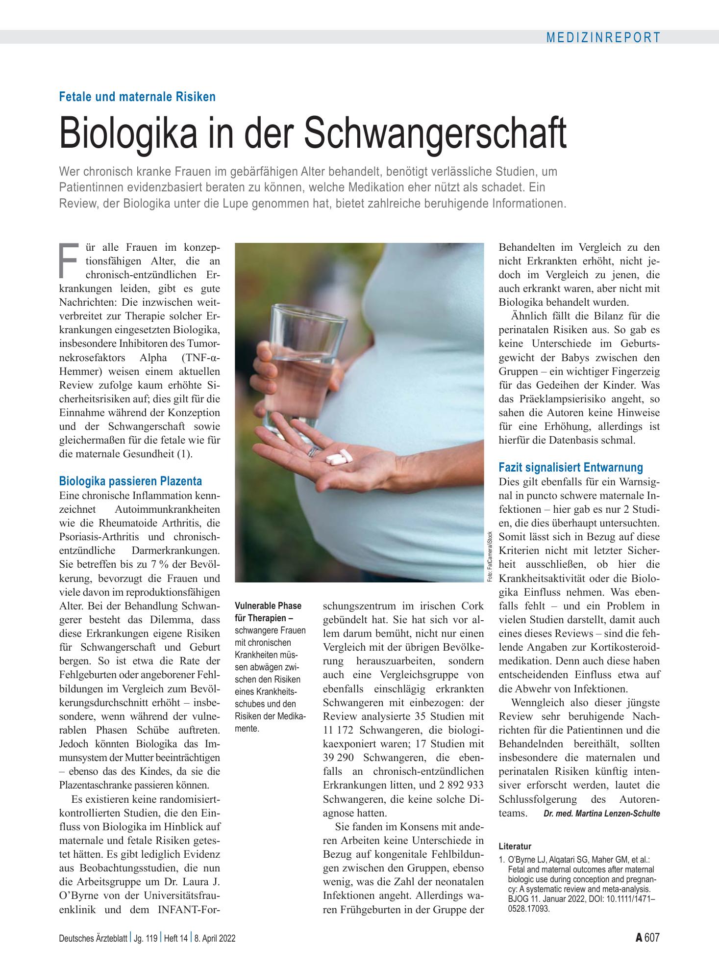 Vorschauseite 1: Fetale und maternale Risiken: Biologika in der Schwangerschaft – Deutsches Ärzteblatt