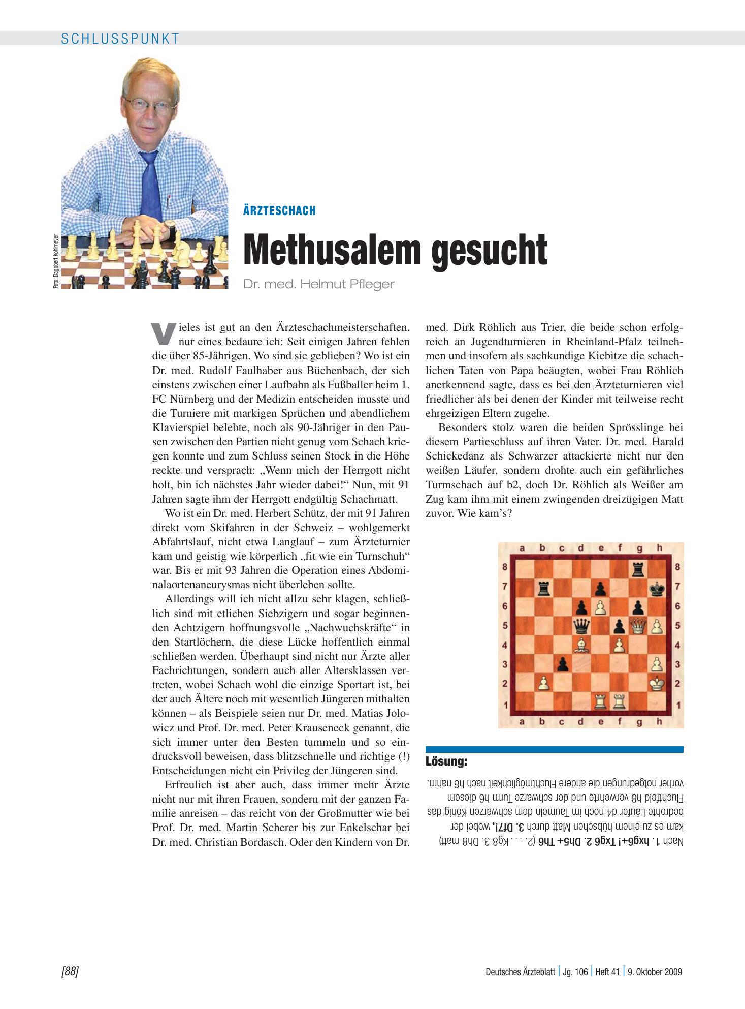 Vorschauseite 1: Ärzteschach: Methusalem gesucht – Deutsches Ärzteblatt