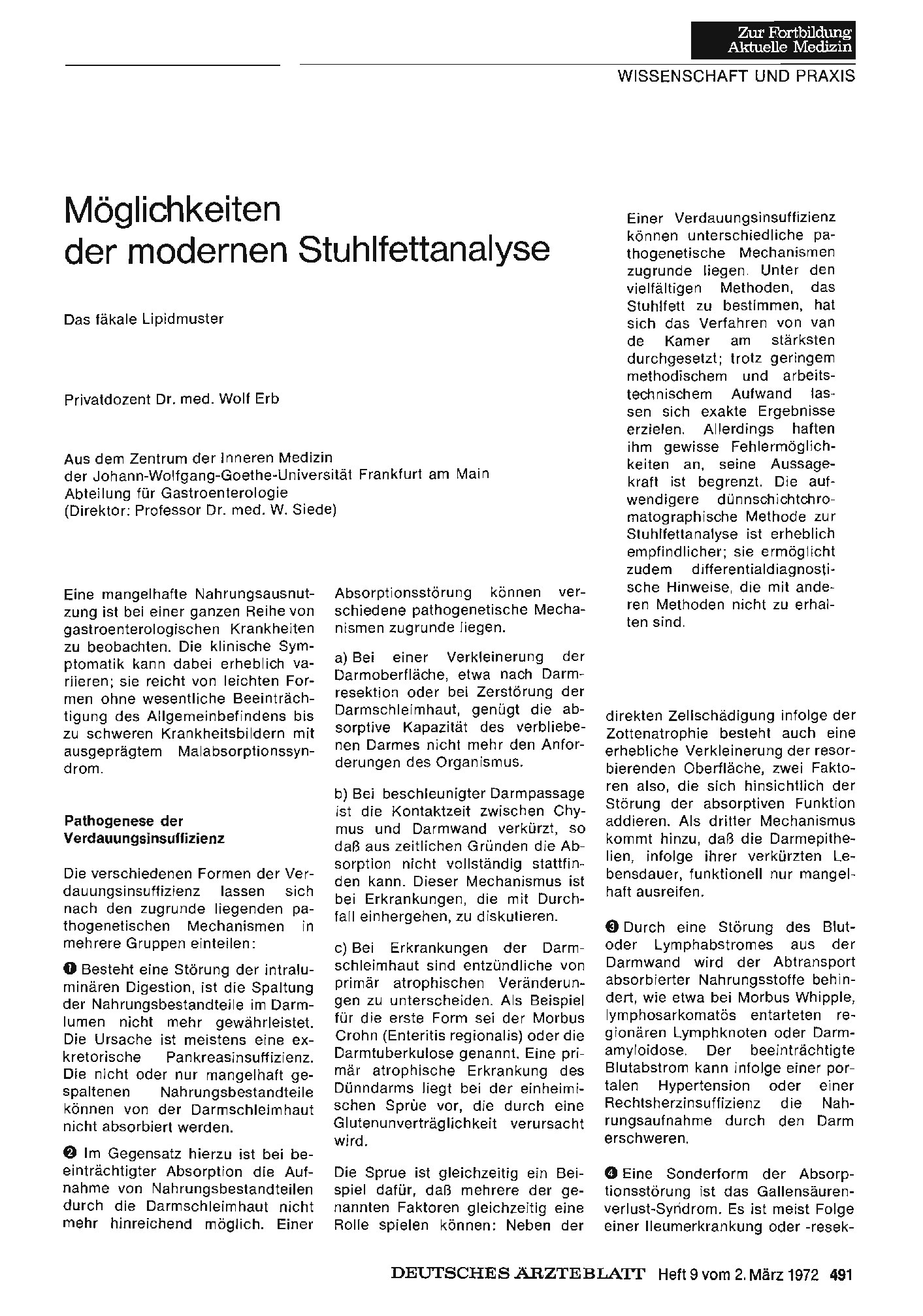 Vorschauseite 1: Möglichkeiten der modernen Stuhlfettanalyse: Das fäkale Lipidmuster