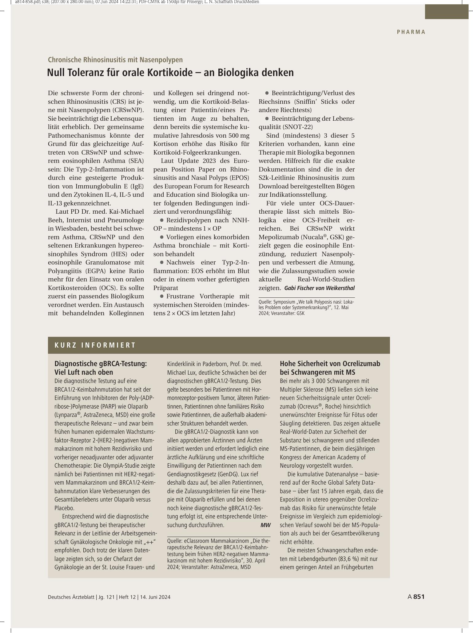 Vorschauseite 1: Kurz informiert – Deutsches Ärzteblatt
