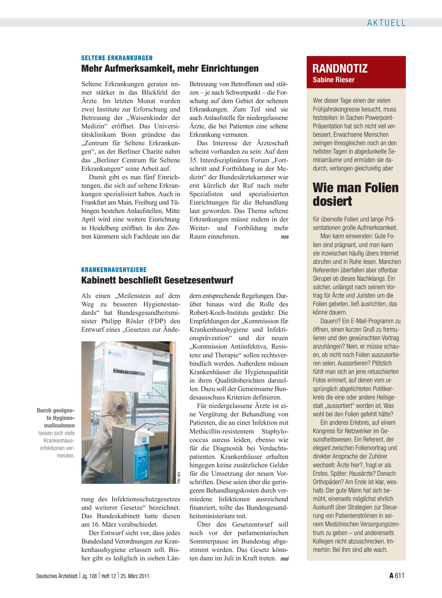 Vorschauseite 1: Randnotiz: Wie man Folien dosiert – Deutsches Ärzteblatt