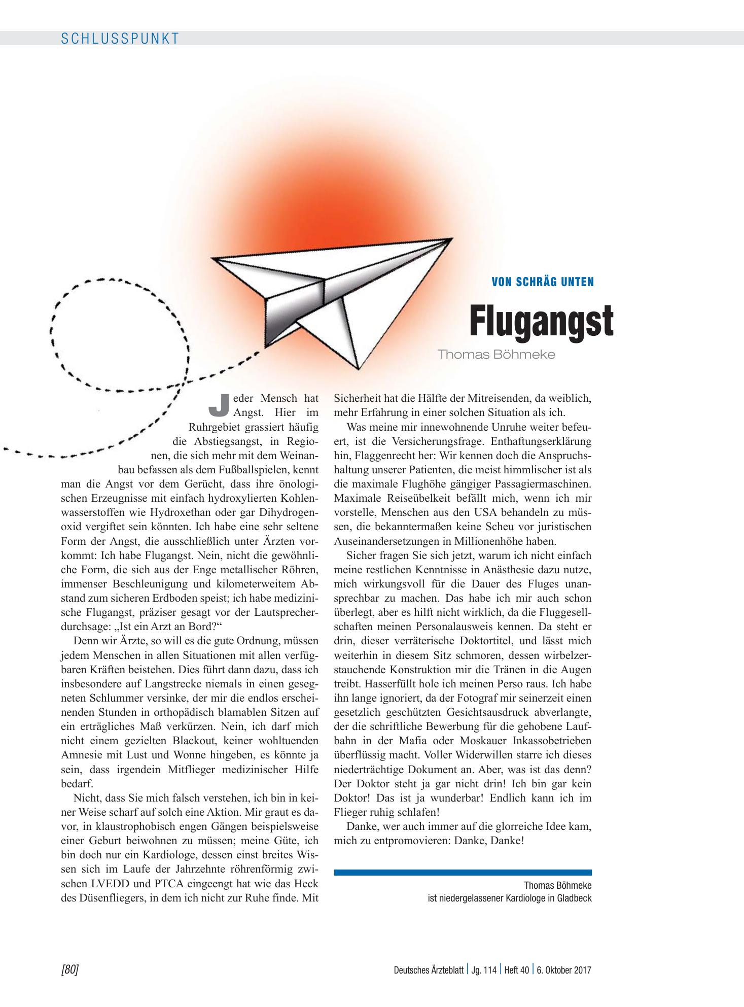 Vorschauseite 1: Von schräg unten: Flugangst – Deutsches Ärzteblatt