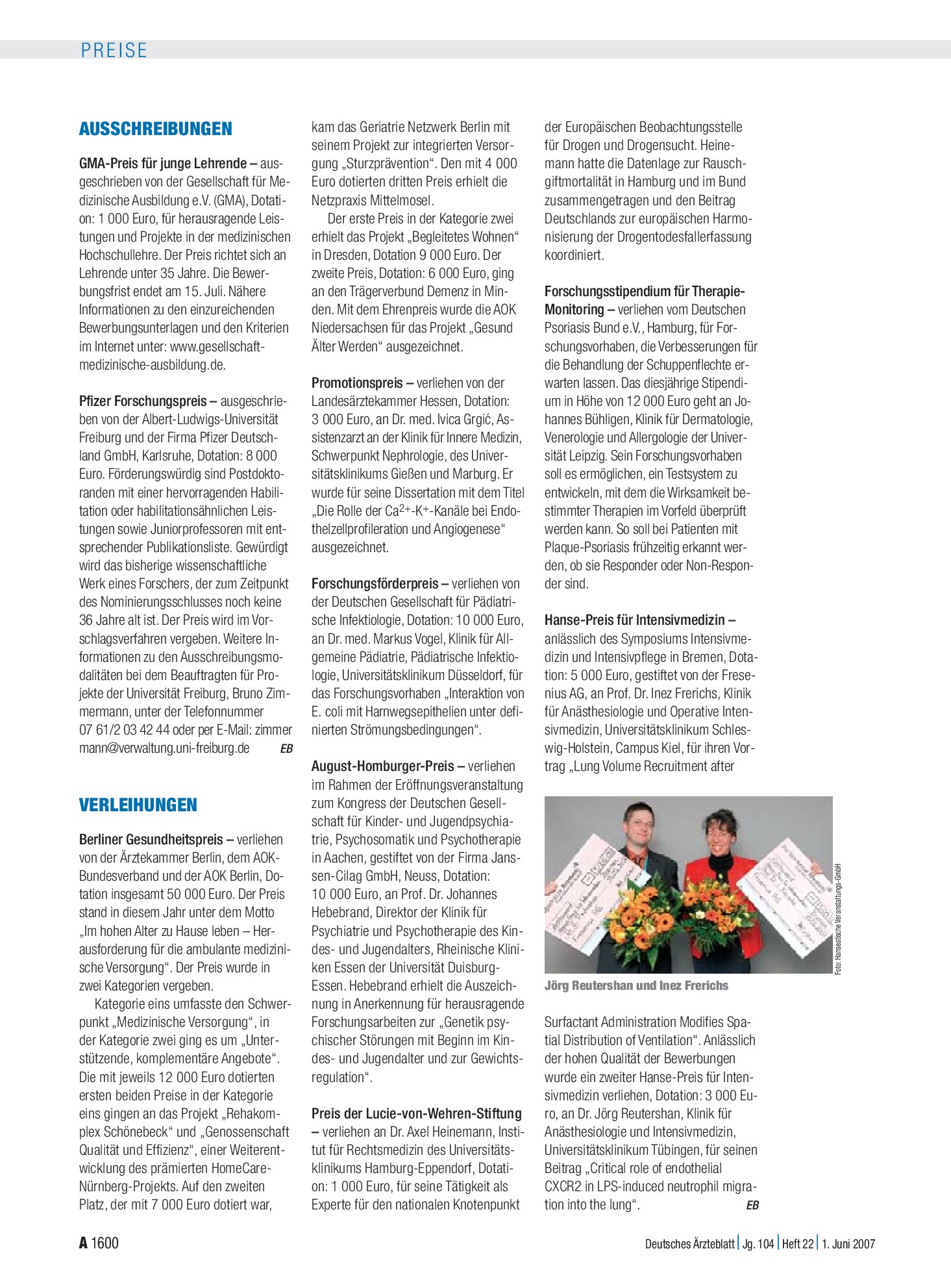 Vorschauseite 1: Ausschreibungen – Deutsches Ärzteblatt