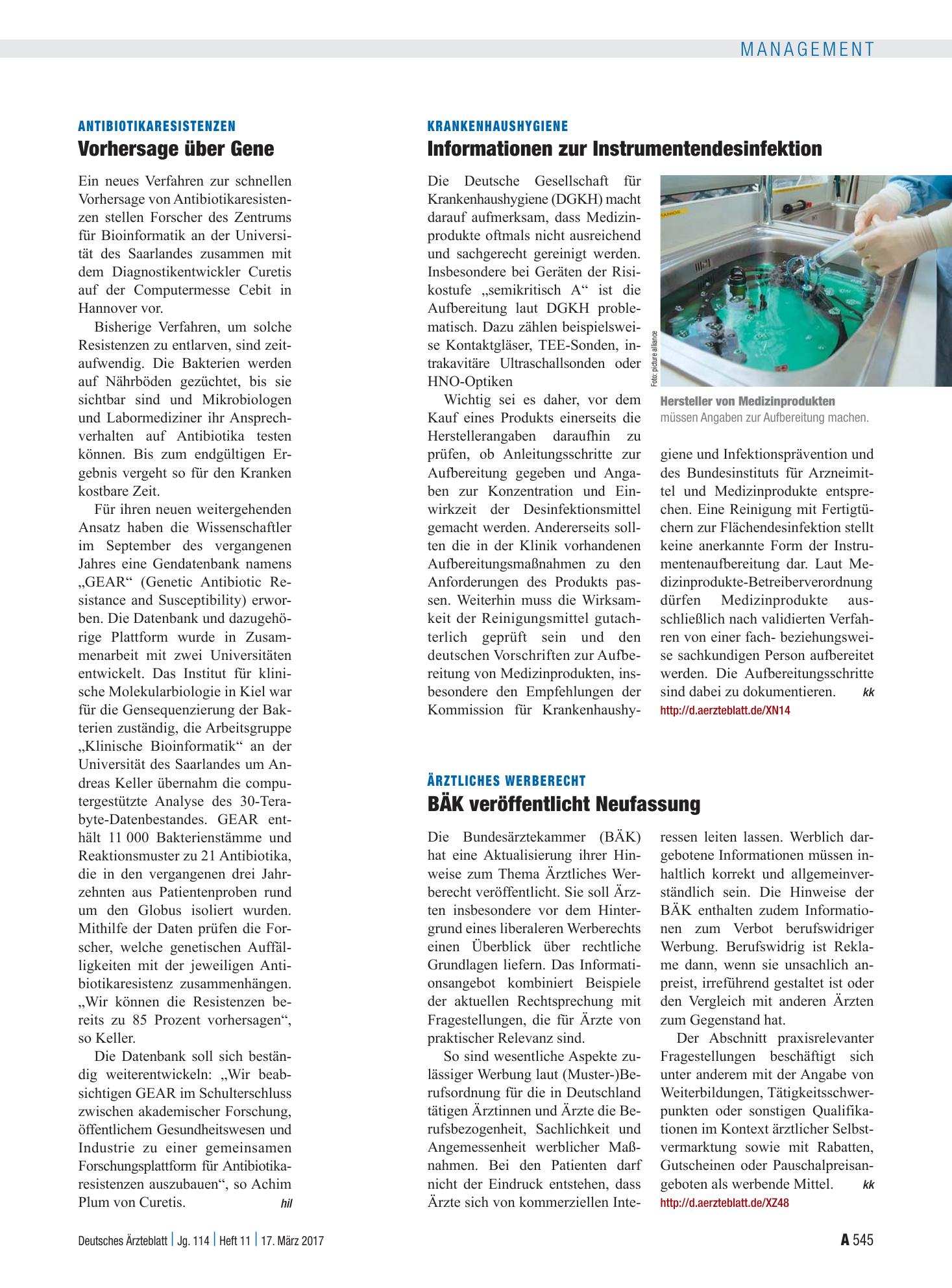 Vorschauseite 1: Antibiotikaresistenzen: Vorhersage über Gene – Deutsches Ärzteblatt