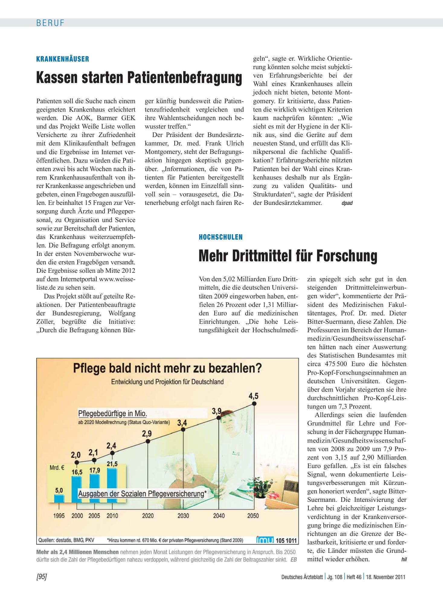 Vorschauseite 1: Krankenhäuser: Kassen starten Patientenbefragung – Deutsches Ärzteblatt