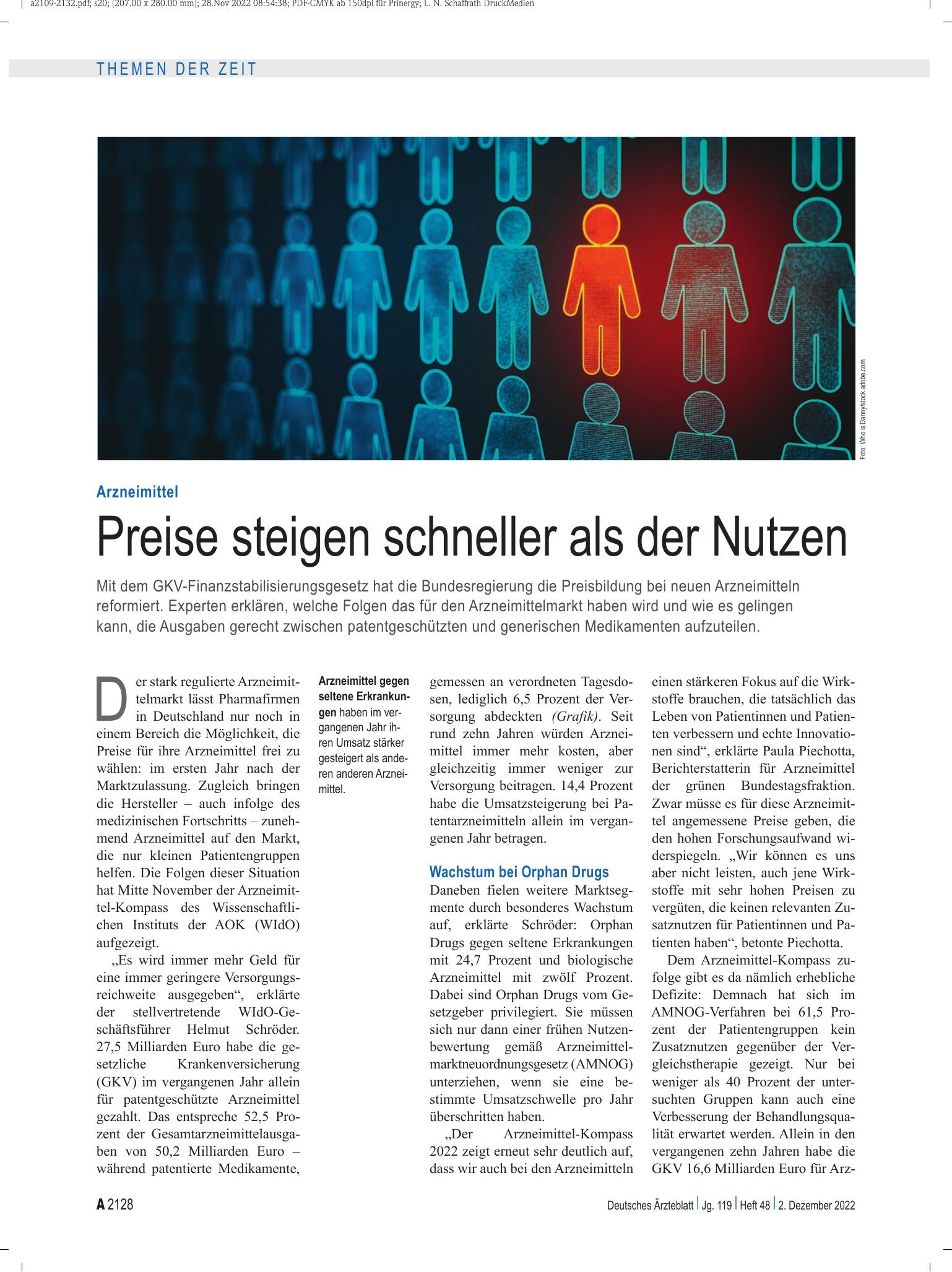 Vorschauseite 1: Arzneimittel: Preise steigen schneller als der Nutzen – Deutsches Ärzteblatt