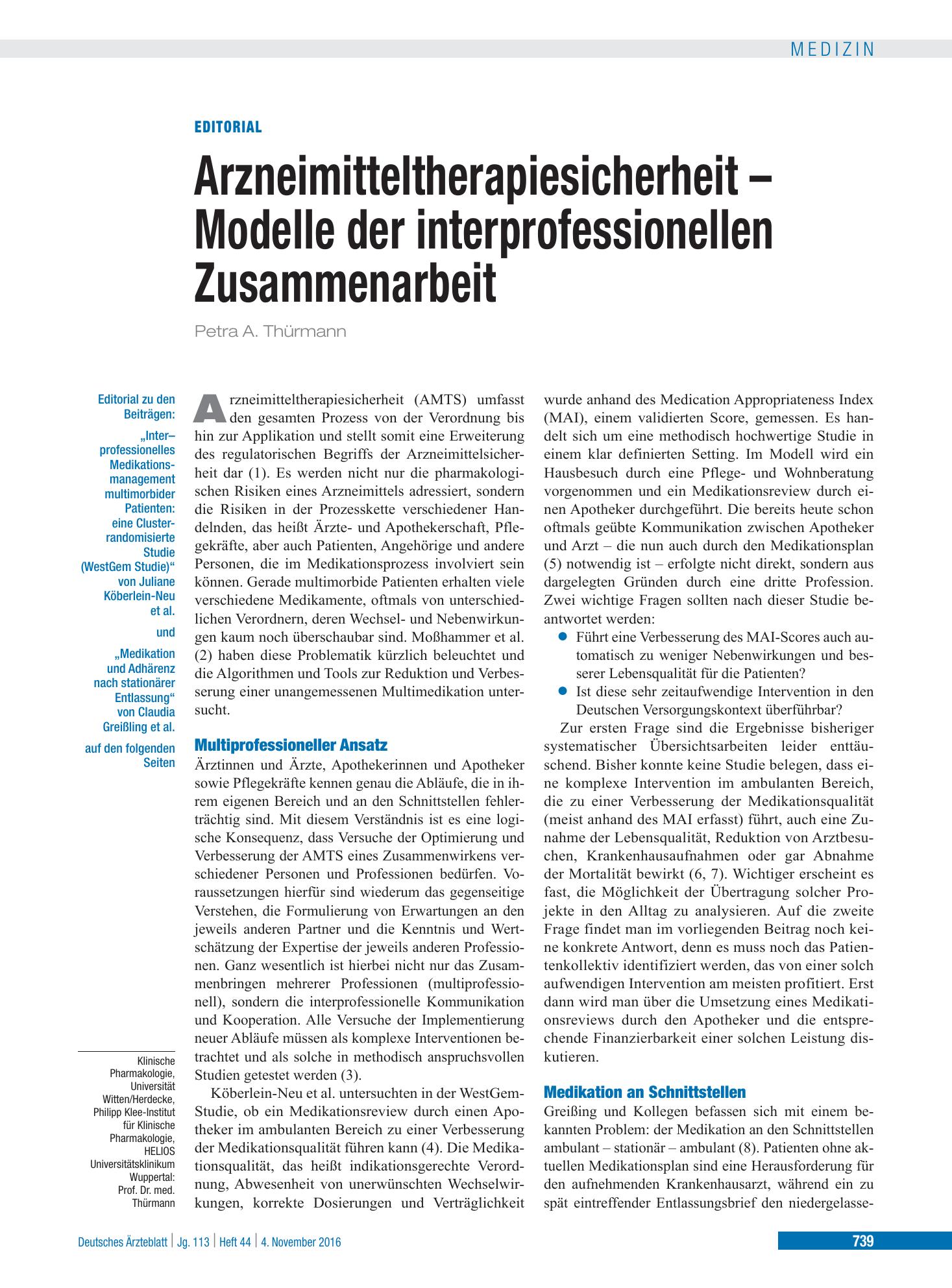 Vorschauseite 1: Interprofessionelles Medikationsmanagement bei multimorbiden Patienten – Deutsches Ärzteblatt