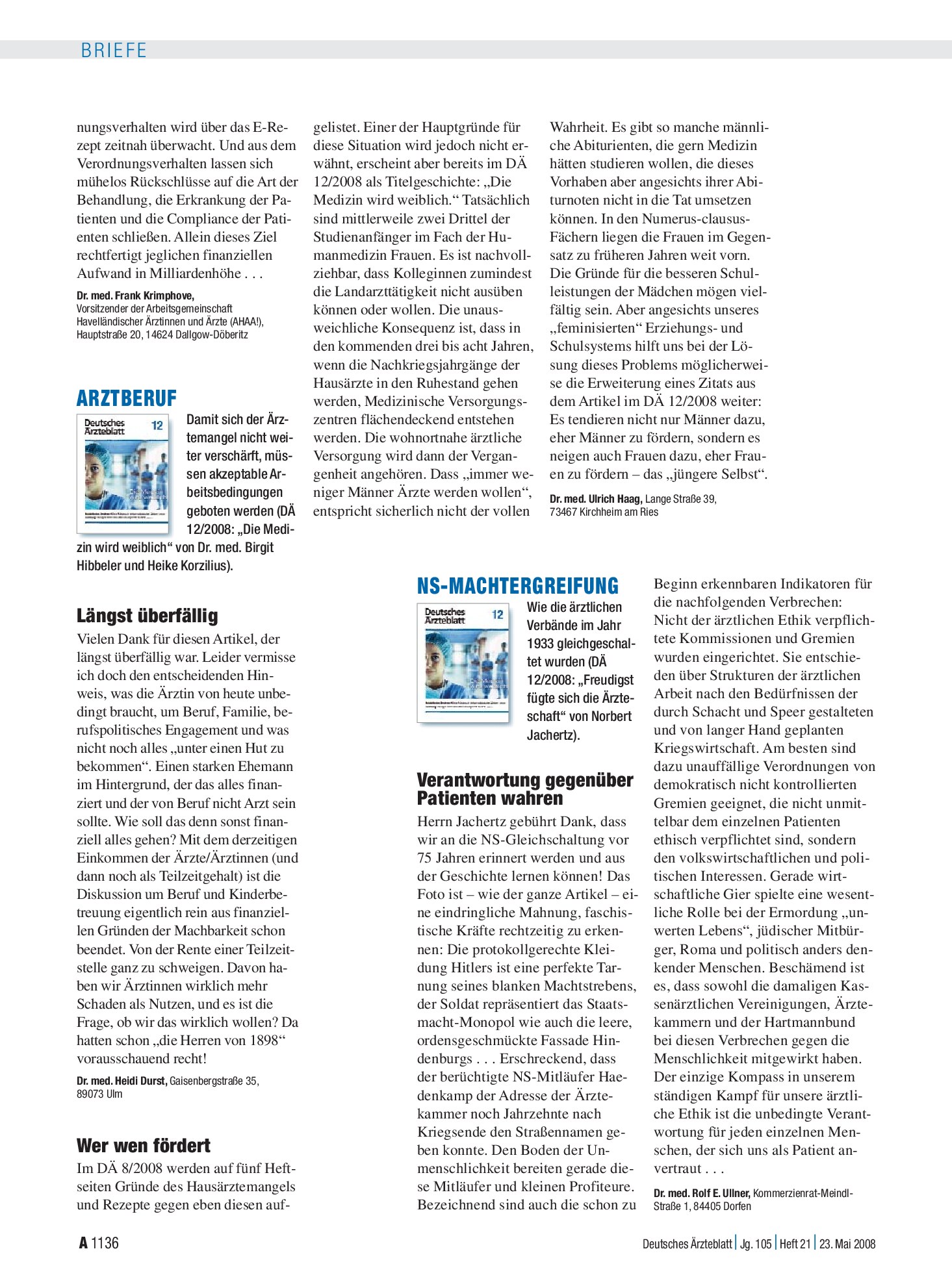 Vorschauseite 1: NS-Machtergreifung: Verantwortung gegenüber Patienten wahren – Deutsches Ärzteblatt