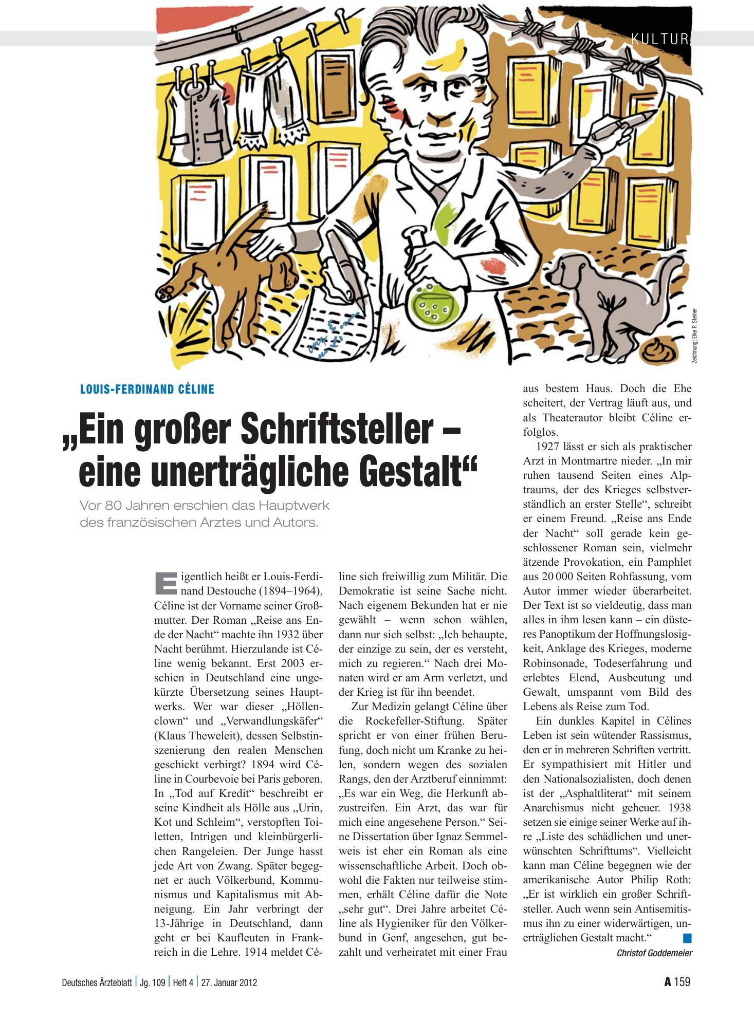Vorschauseite 1: Louis-Ferdinand Céline: „Ein großer Schriftsteller – eine unerträgliche Gestalt“ – Deutsches Ärzteblatt