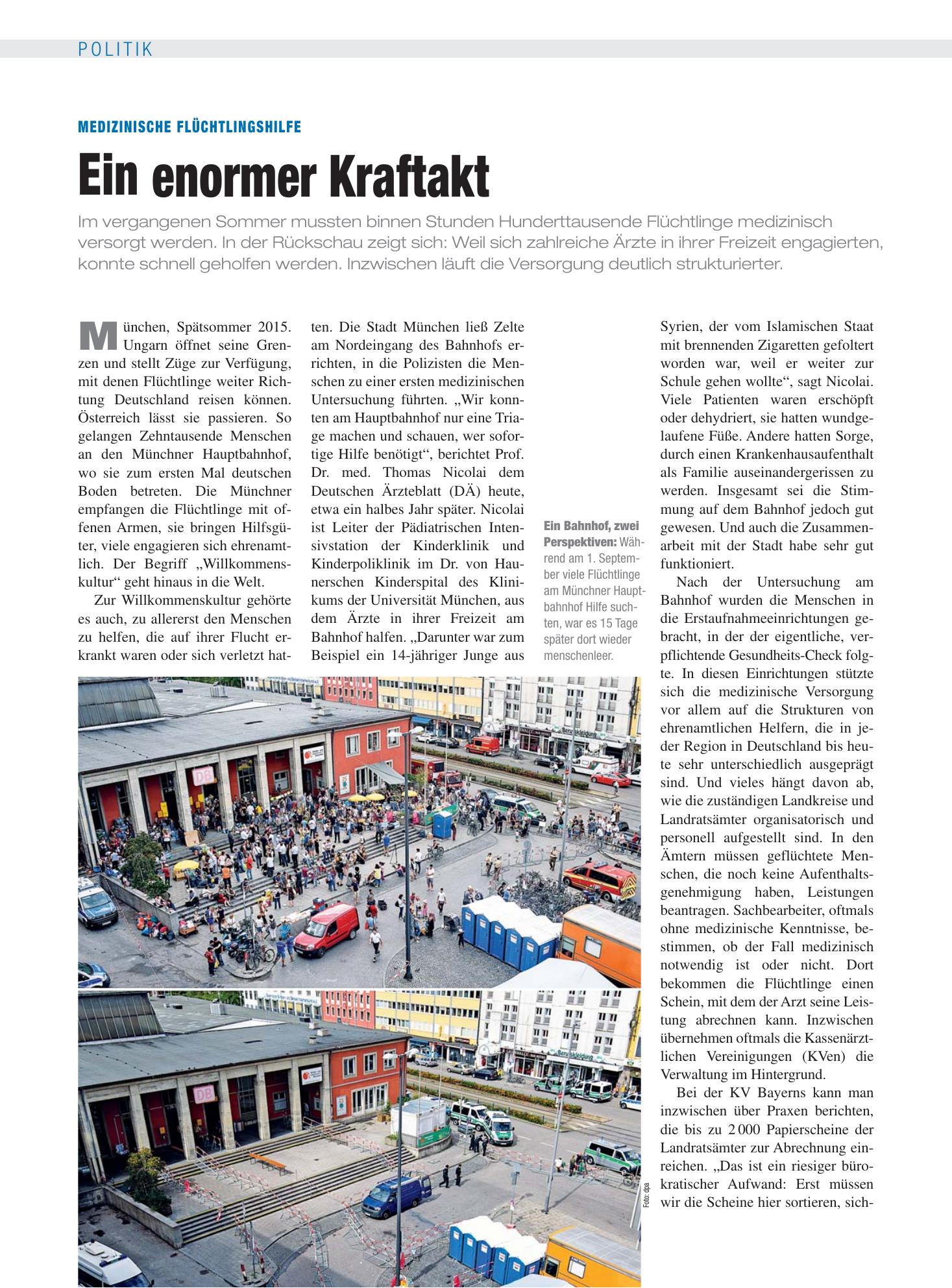 Vorschauseite 1: Medizinische Flüchtlingshilfe: Ein enormer Kraftakt – Deutsches Ärzteblatt
