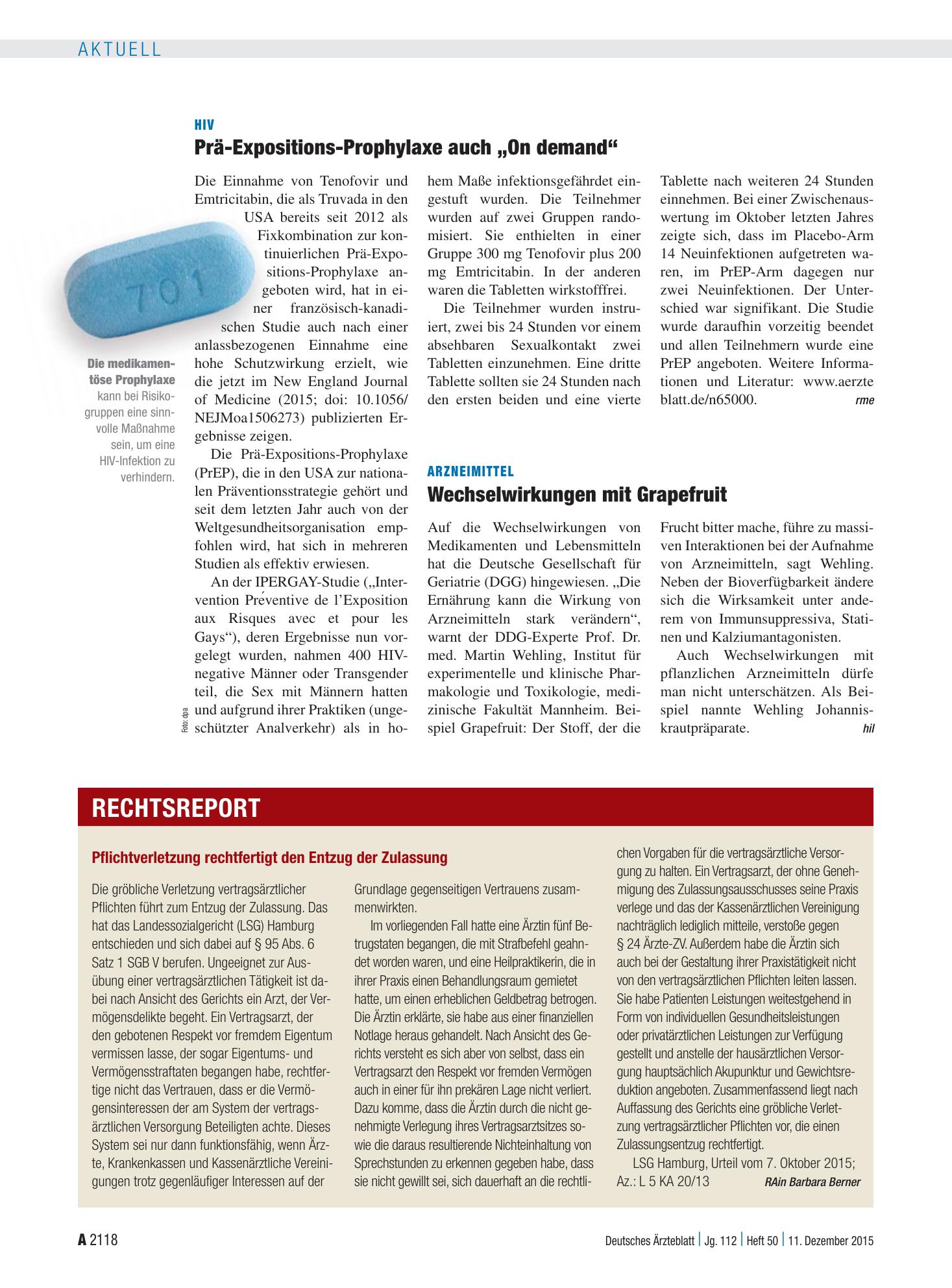 Vorschauseite 1: Arzneimittel: Wechselwirkungen mit Grapefruit – Deutsches Ärzteblatt