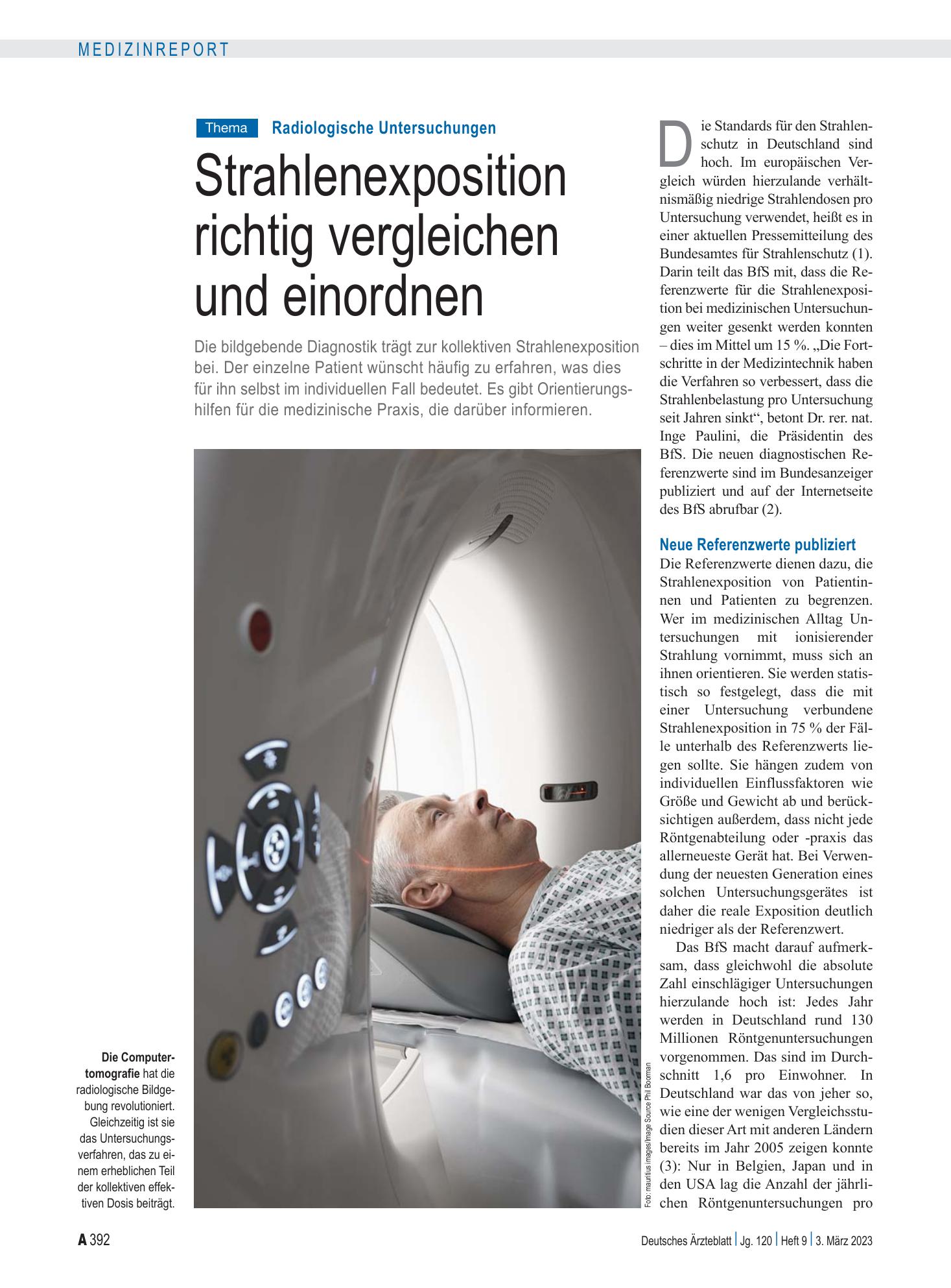 Vorschauseite 1: Radiologische Untersuchungen: Strahlenexposition richtig vergleichen und einordnen – Deutsches Ärzteblatt