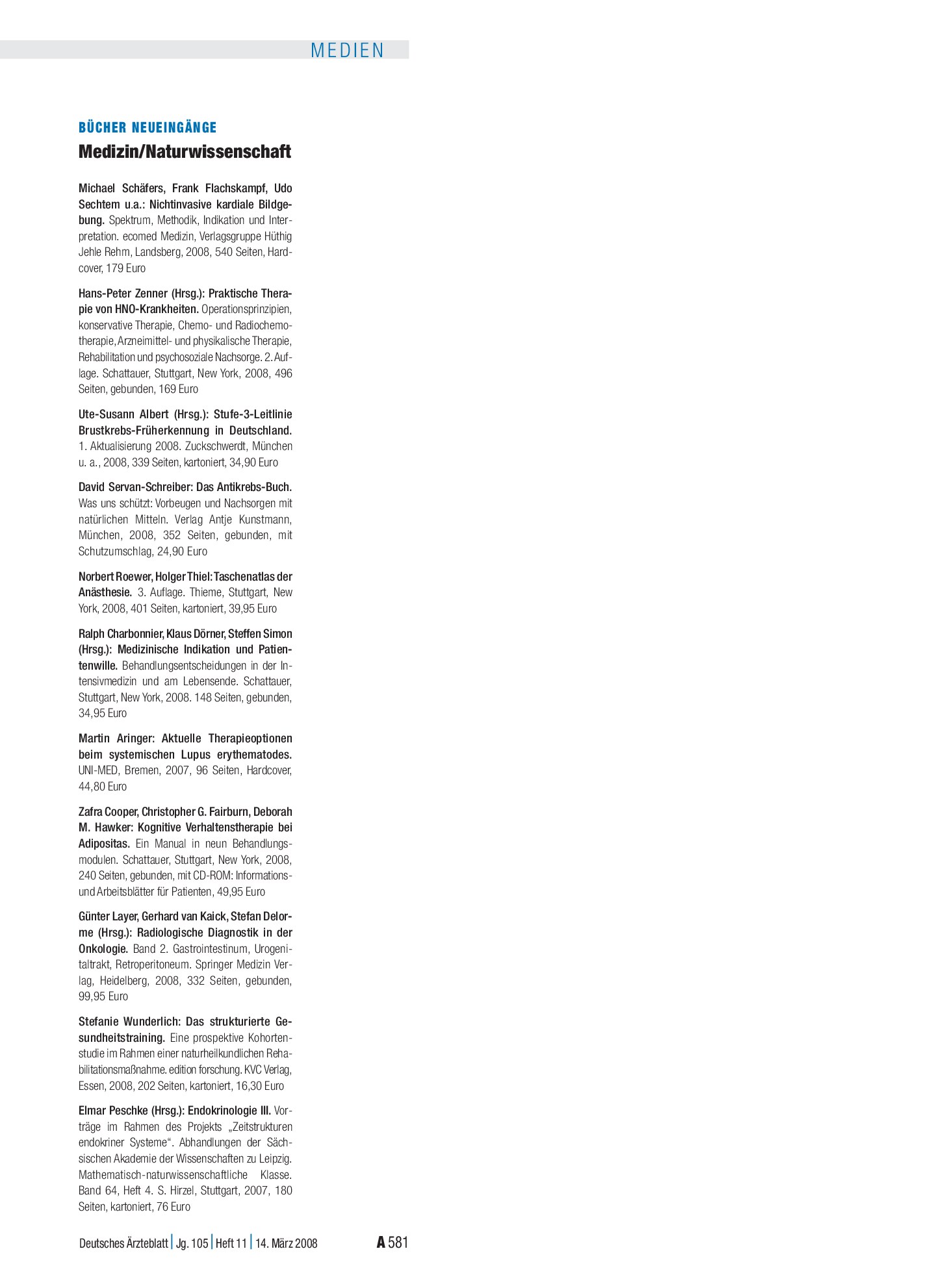 Vorschauseite 1: Bücher Neueingänge: Medizin/Naturwissenschaft – Deutsches Ärzteblatt
