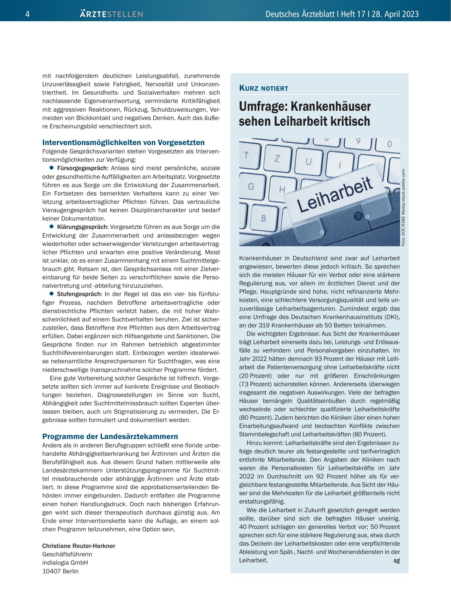 Vorschauseite 1: Umfrage: Krankenhäuser sehen Leiharbeit kritisch – Deutsches Ärzteblatt