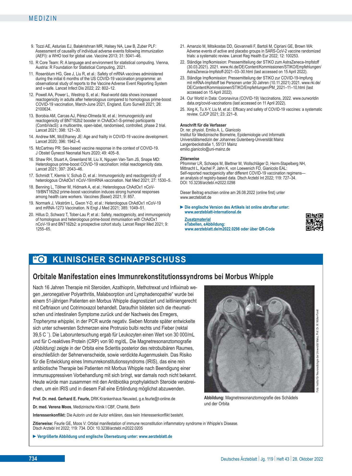 Vorschauseite 1: Orbitale Manifestation eines Immunrekonstitutionssyndroms bei Morbus Whipple – Deutsches Ärzteblatt