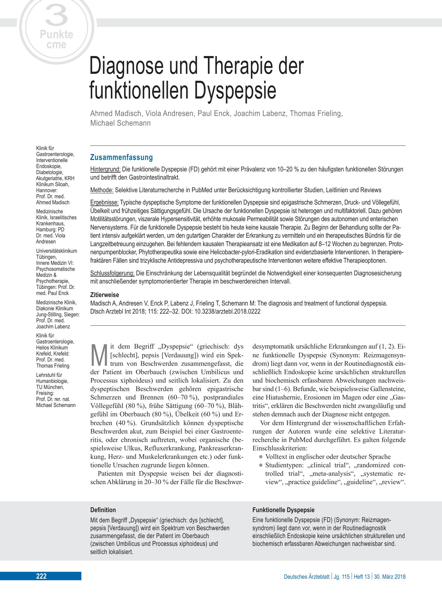 Vorschauseite 1: Diagnose und Therapie der funktionellen Dyspepsie – Deutsches Ärzteblatt