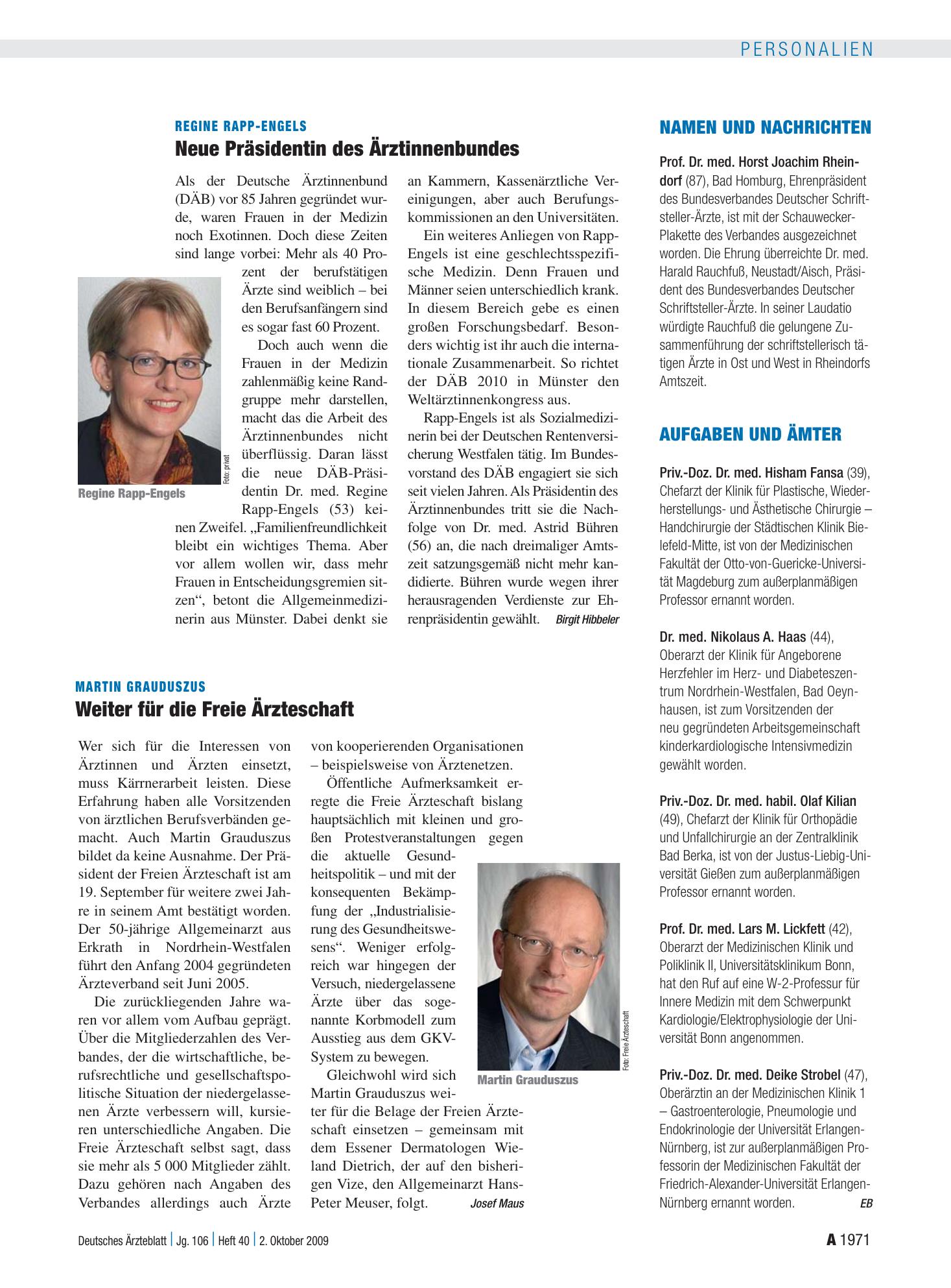 Vorschauseite 1: Aufgaben und Ämter – Deutsches Ärzteblatt
